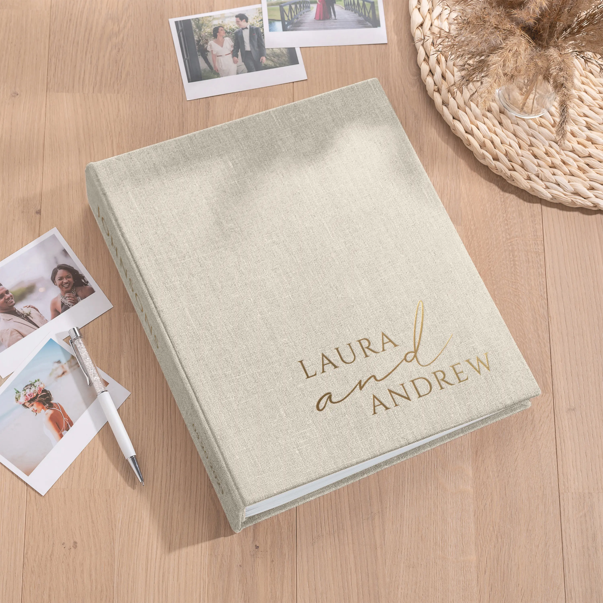 Linen Wedding Guest Book Vertical - Image 2