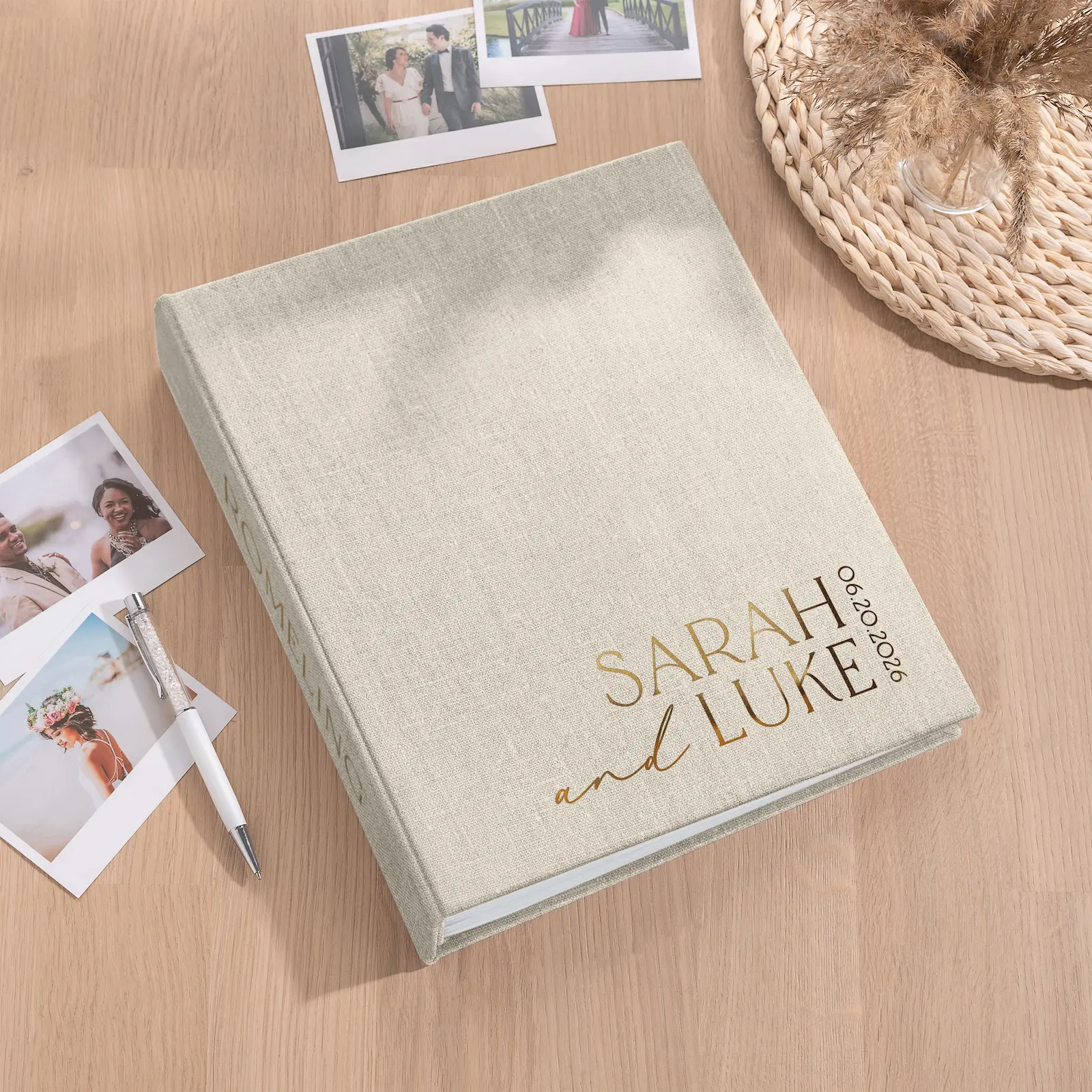 Linen Wedding Guest Book Vertical - Image 4