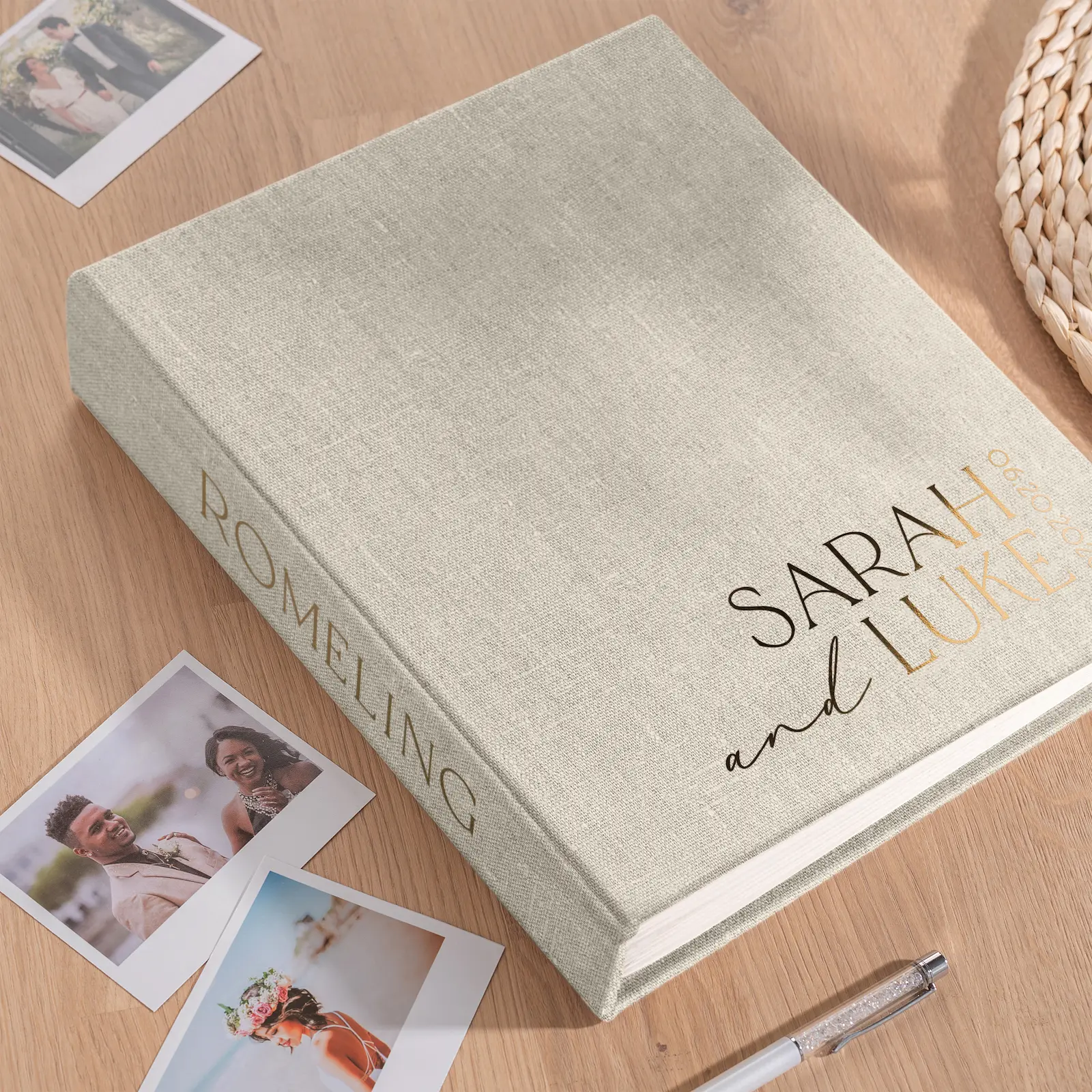 Linen Wedding Guest Book Vertical - Image 3