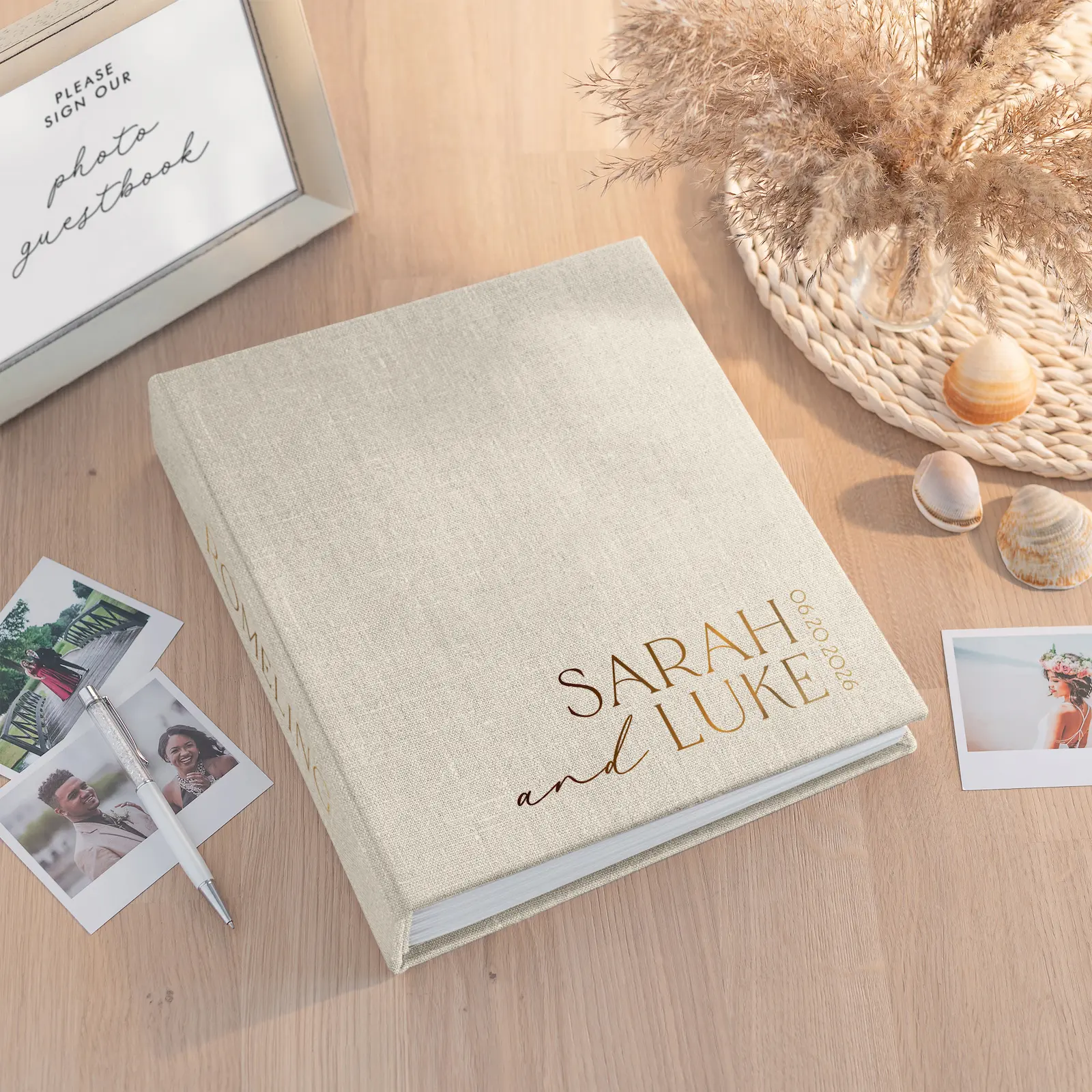 Linen Wedding Guest Book Vertical