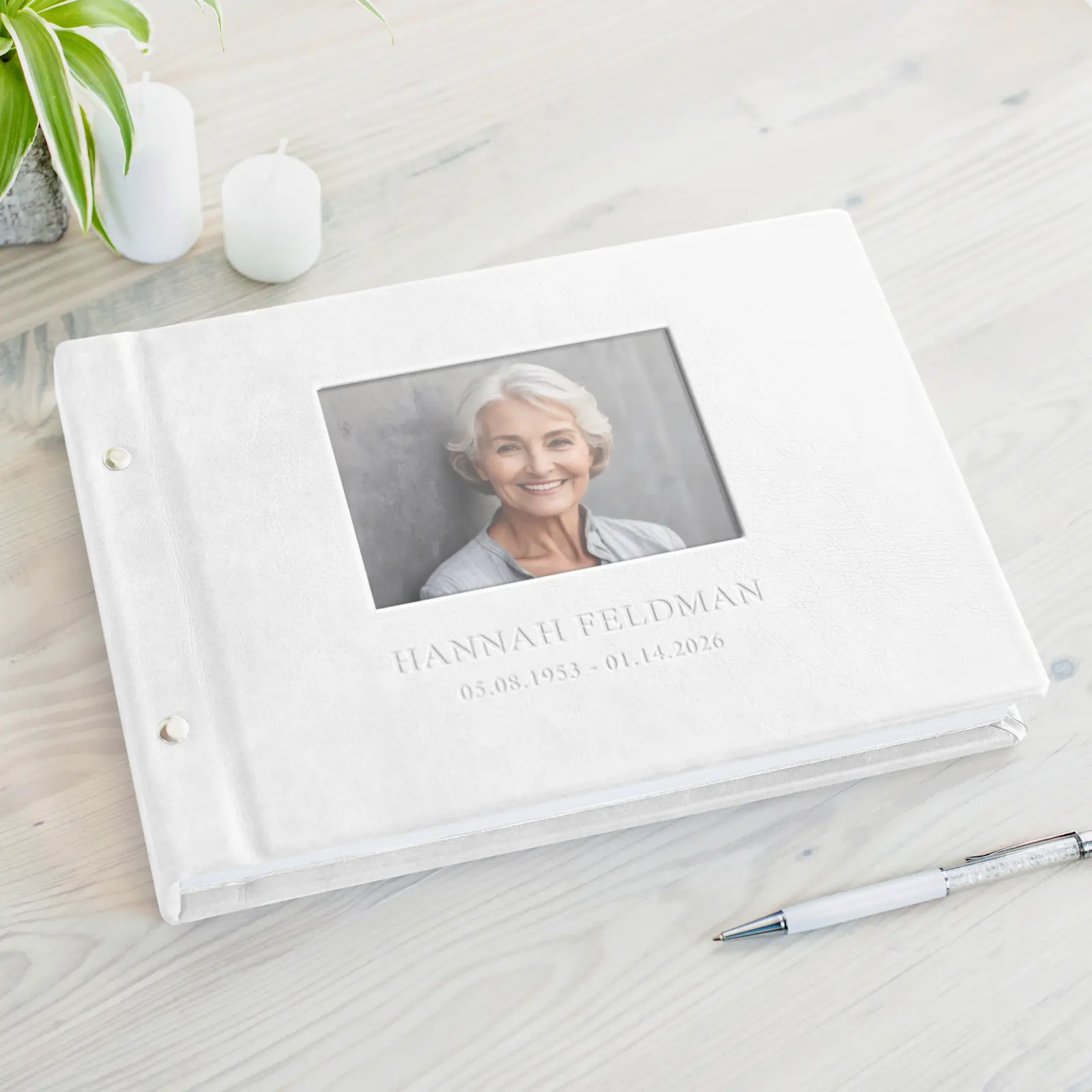 Eco Leather Memorial Condolence Book , Photo Window GBL