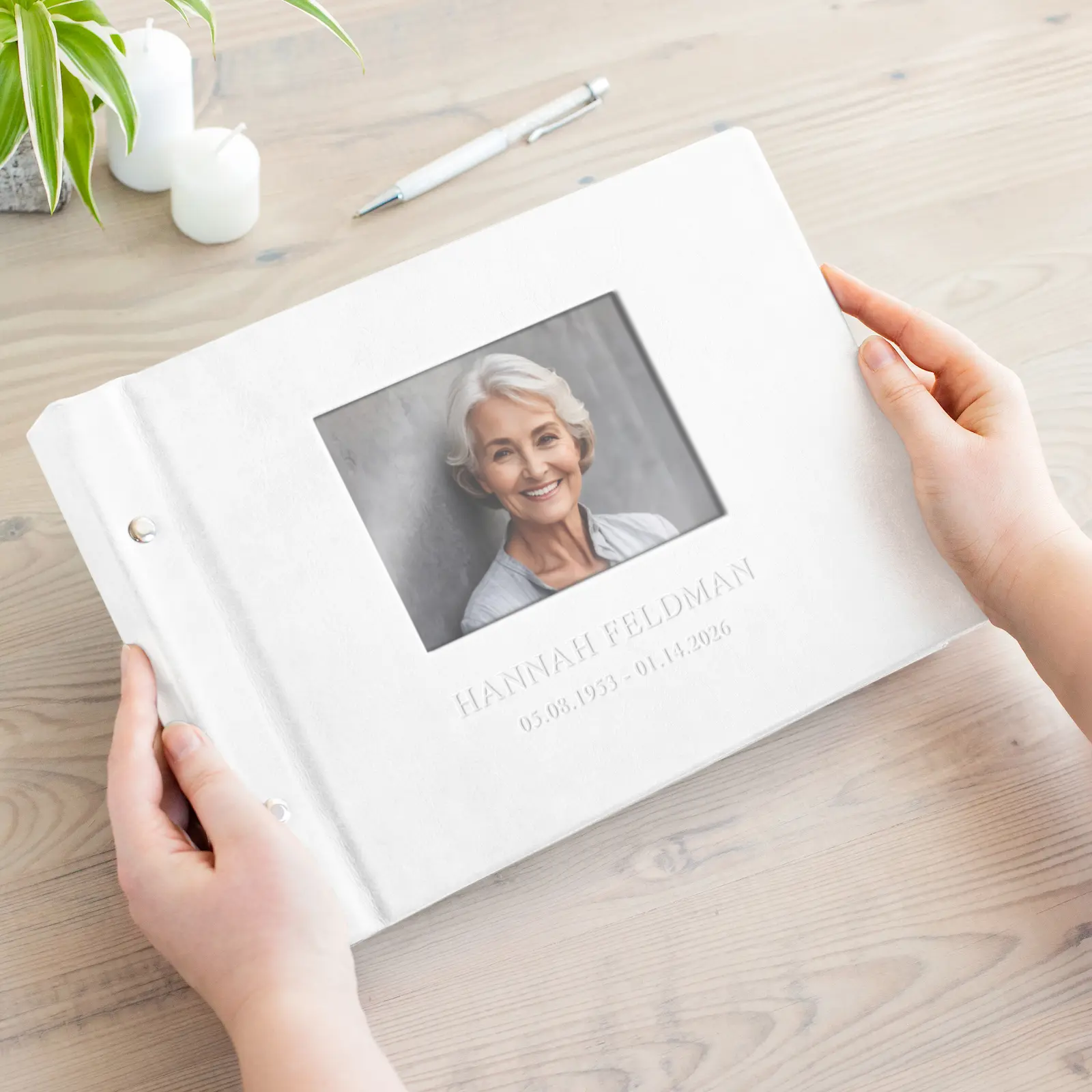 Eco Leather Memorial Condolence Book , Photo Window GBL - Image 2