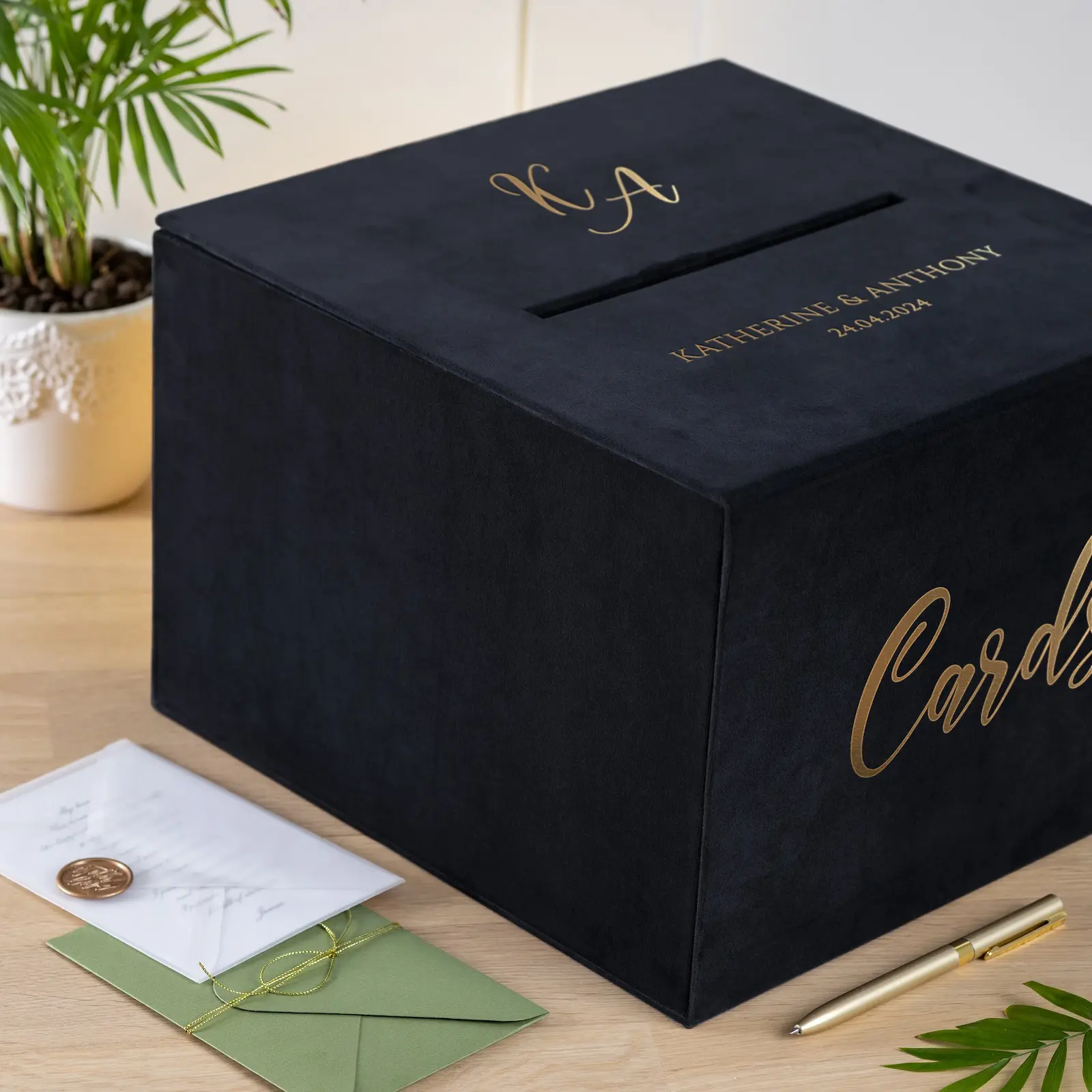 Velvet Wedding Card Box With Slot, Design W197 - Image 2