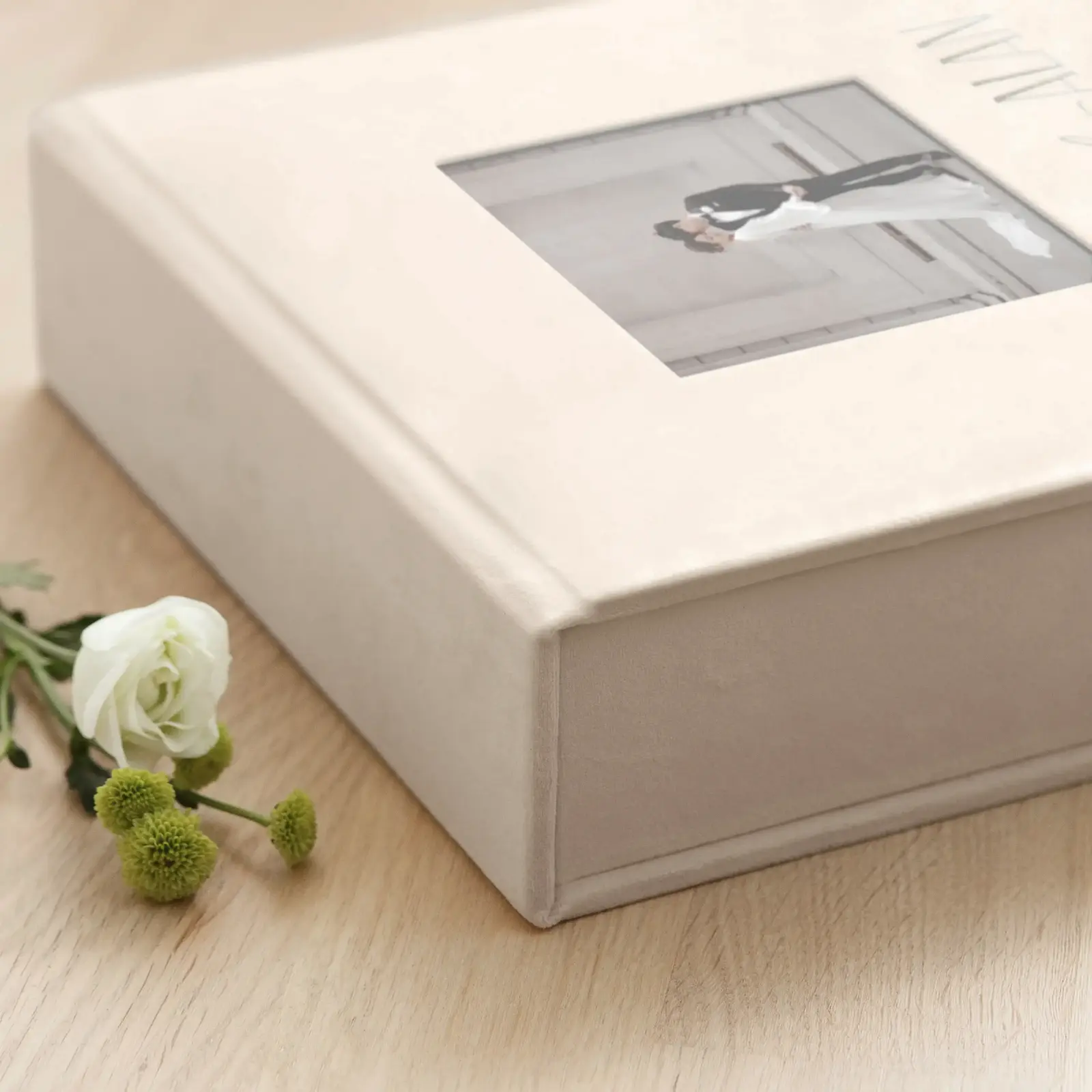 Velvet Wedding Keepsake Box, Photo Window, Magnet Closure, Design W231 - Image 2