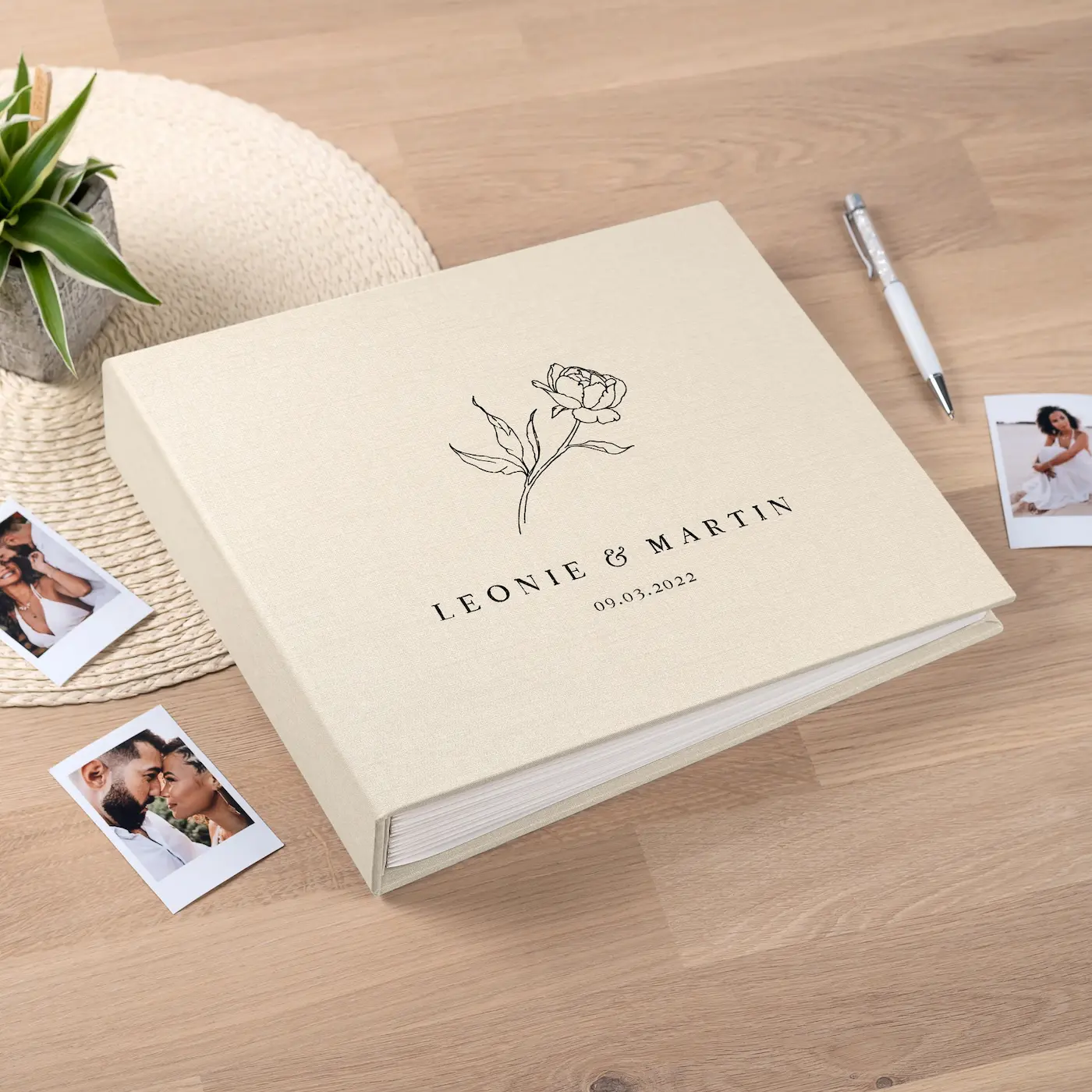 Linen Wedding Guest Book UV W35 - Image 4