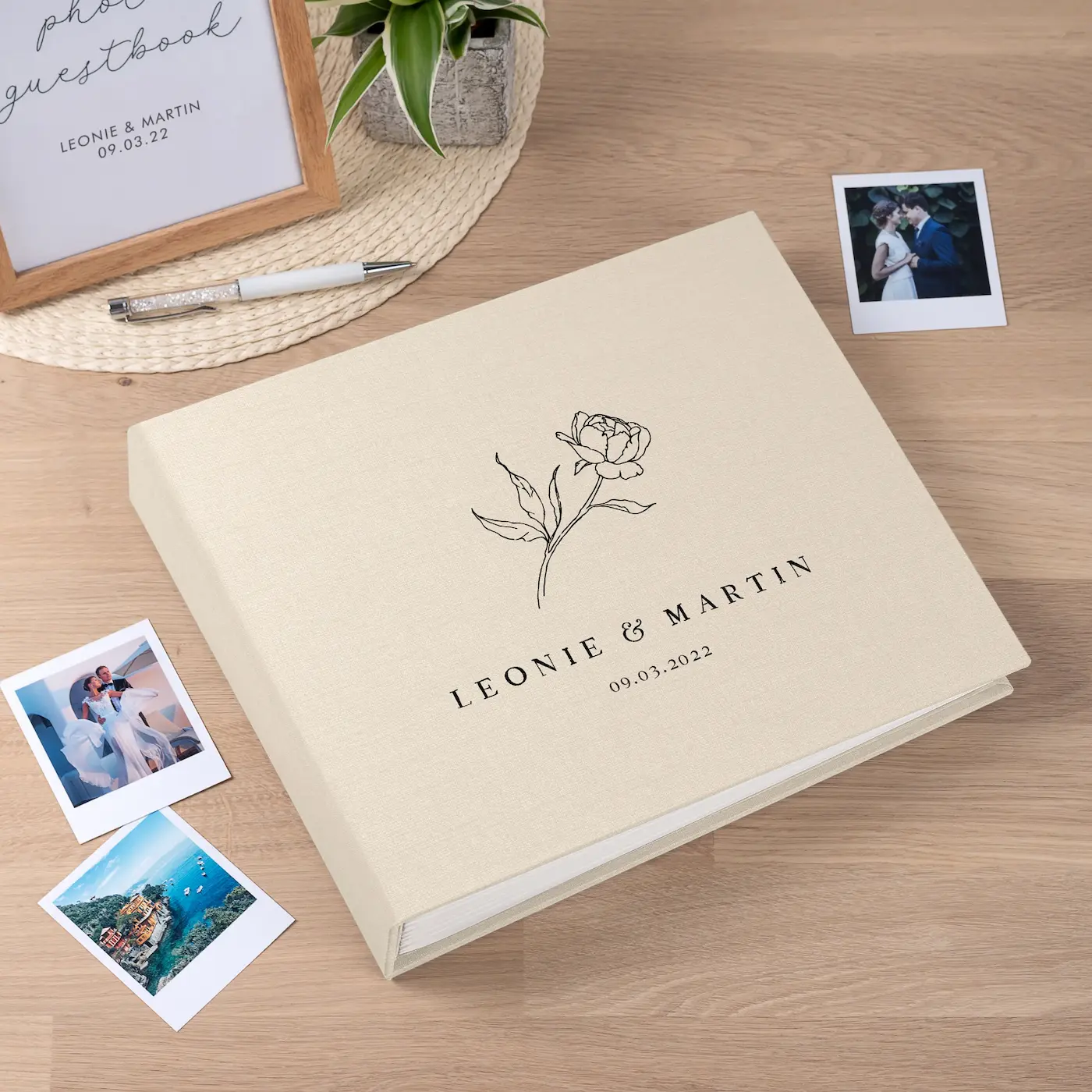 Linen Wedding Guest Book UV W35 - Image 3