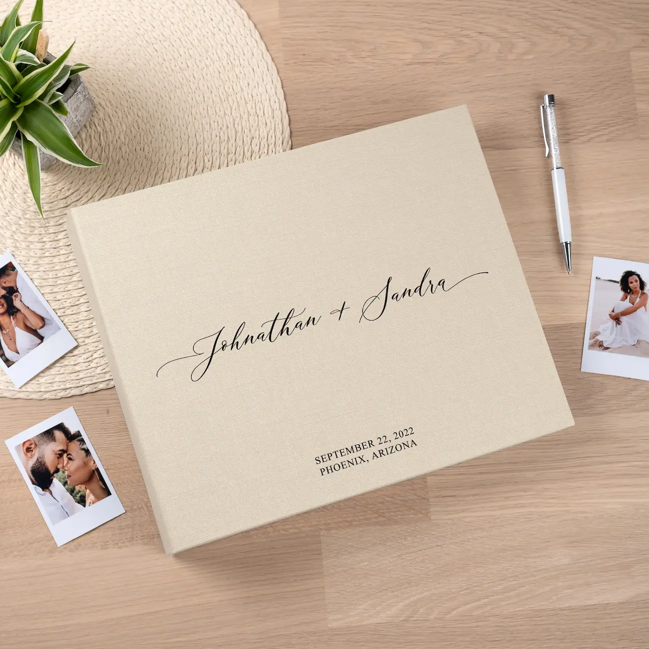 Linen Wedding Guest Book UV W13 - Image 3
