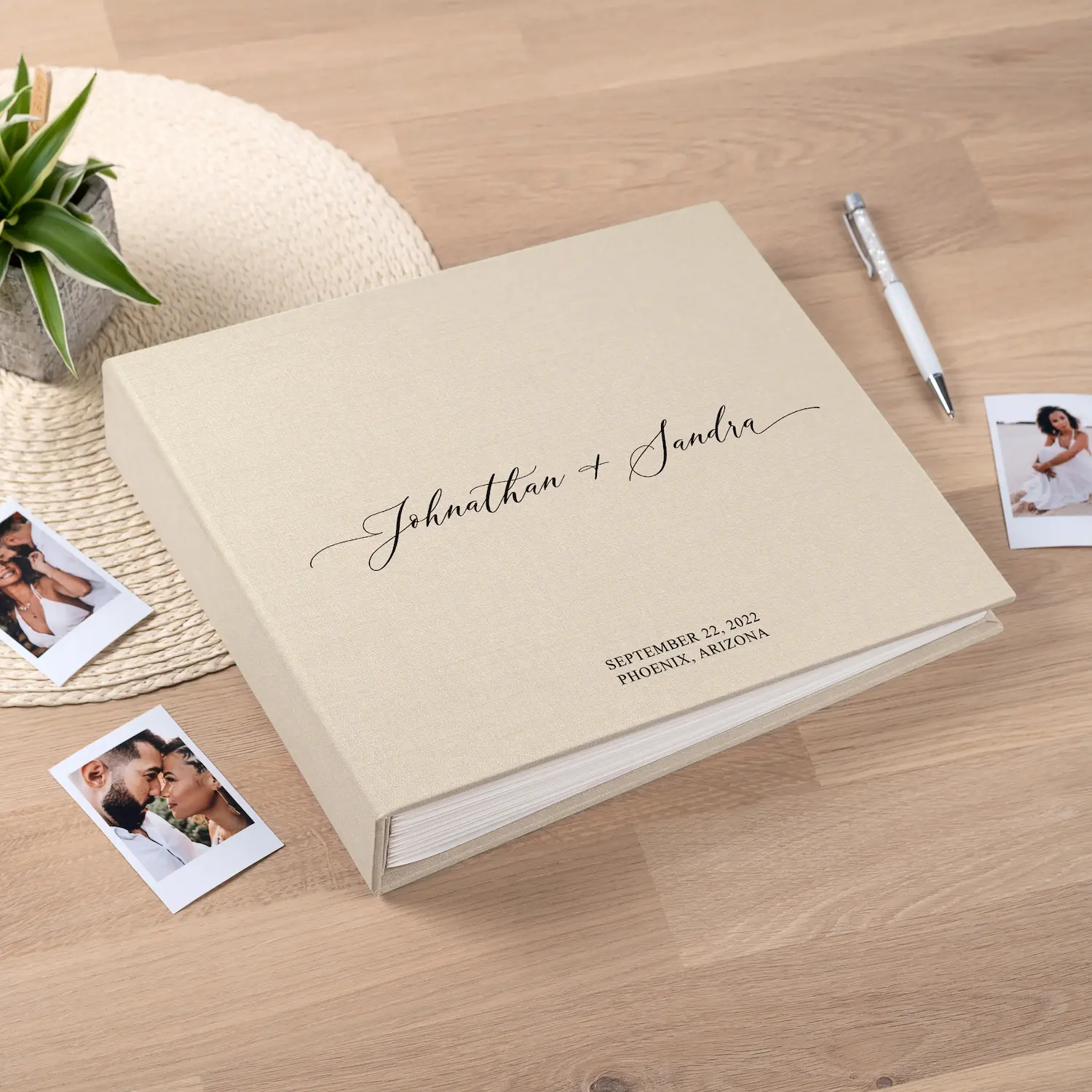 Linen Wedding Guest Book UV W13 - Image 4