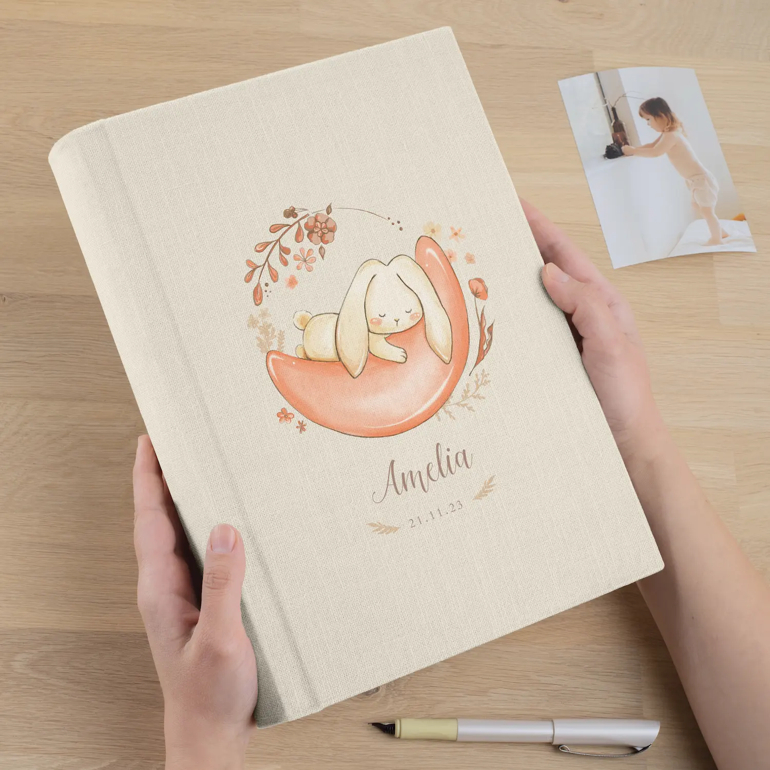 Linen Baby Slip In Photo Album for 300 4x6 Photos