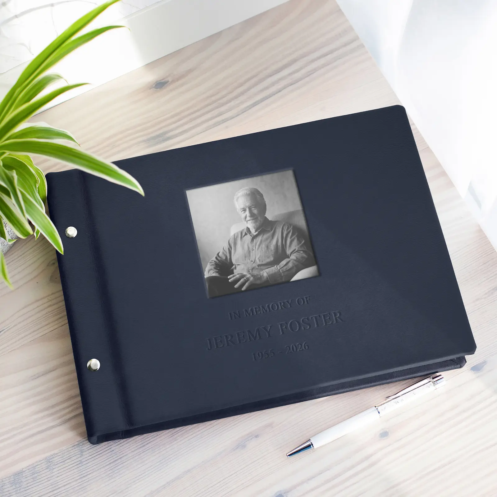 Leather Memorial Condolence Book, Photo Window GBL - Image 3
