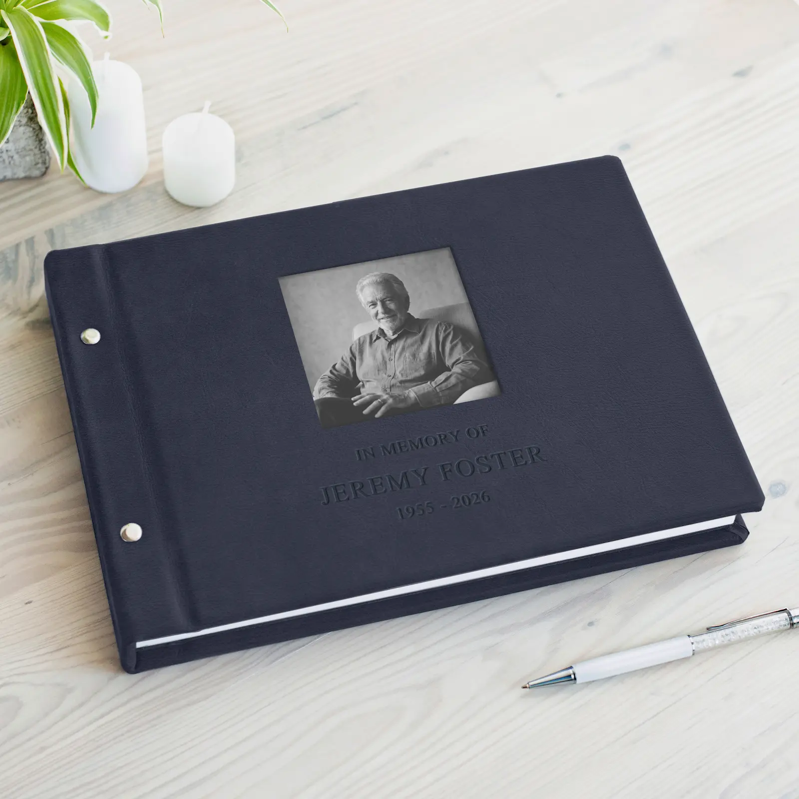 Leather Memorial Condolence Book, Photo Window GBL - Image 2