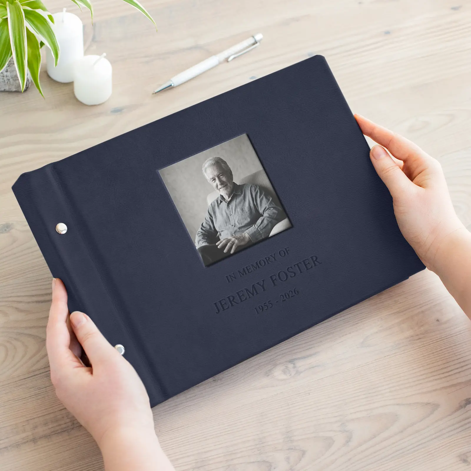 Leather Memorial Condolence Book, Photo Window GBL