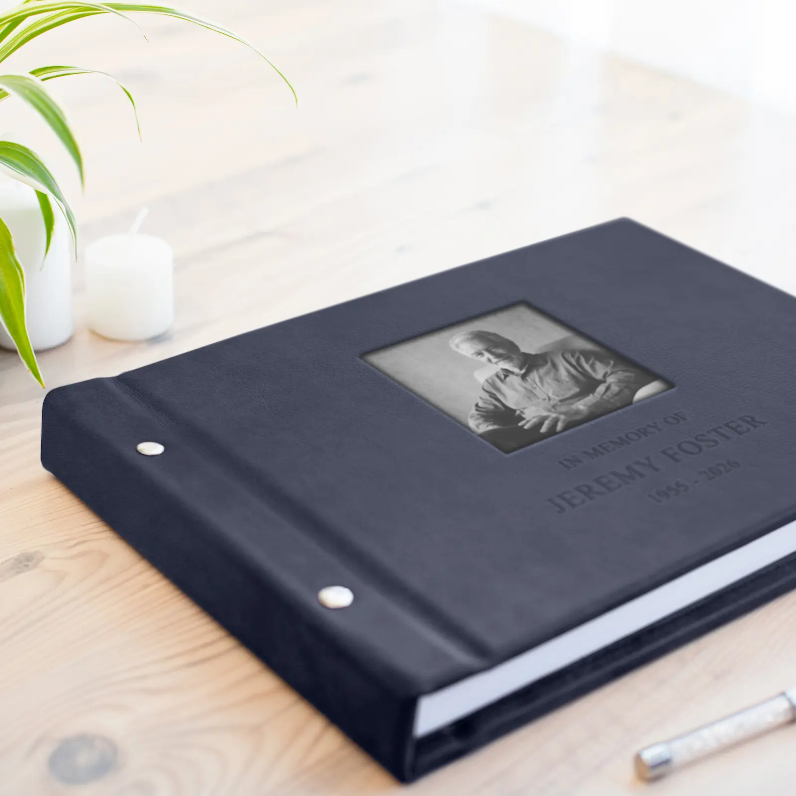 Leather Memorial Condolence Book, Photo Window GBL - Image 5