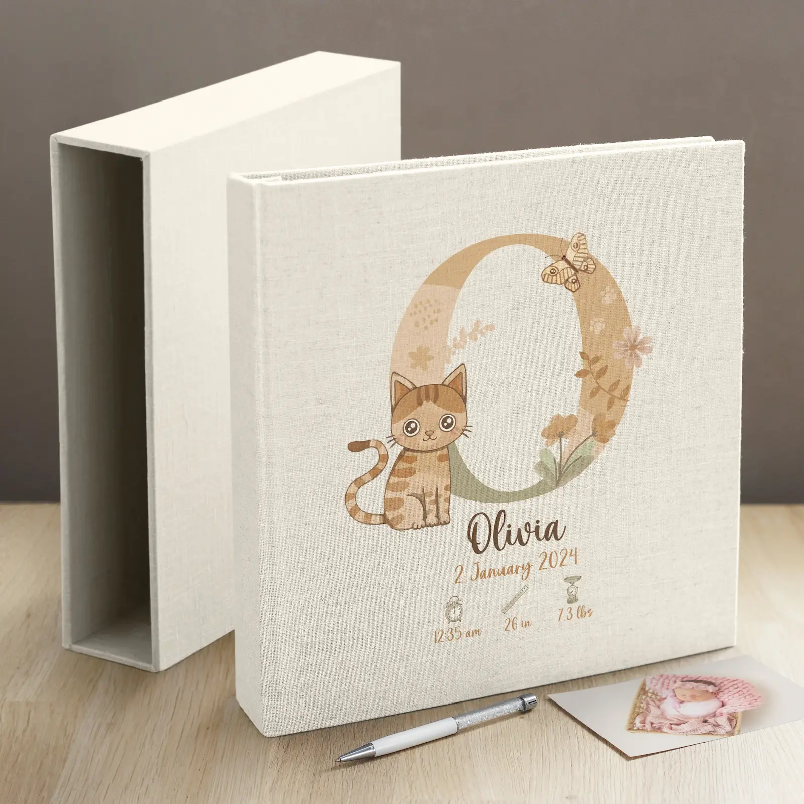 Linen Slip In Baby Photo Album for 100-1000 4x6 Photos - Image 5