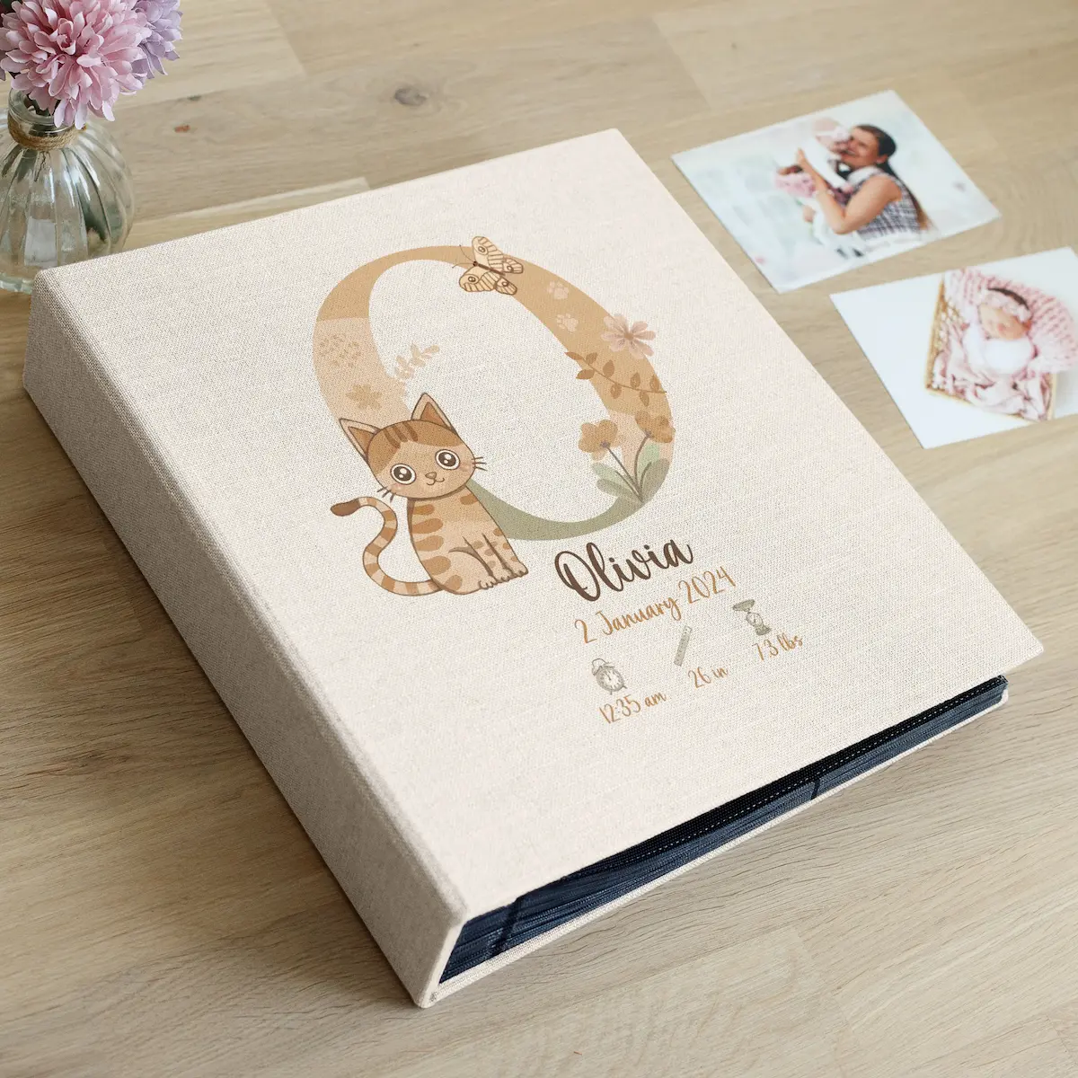 Linen Slip In Baby Photo Album for 100-1000 4x6 Photos
