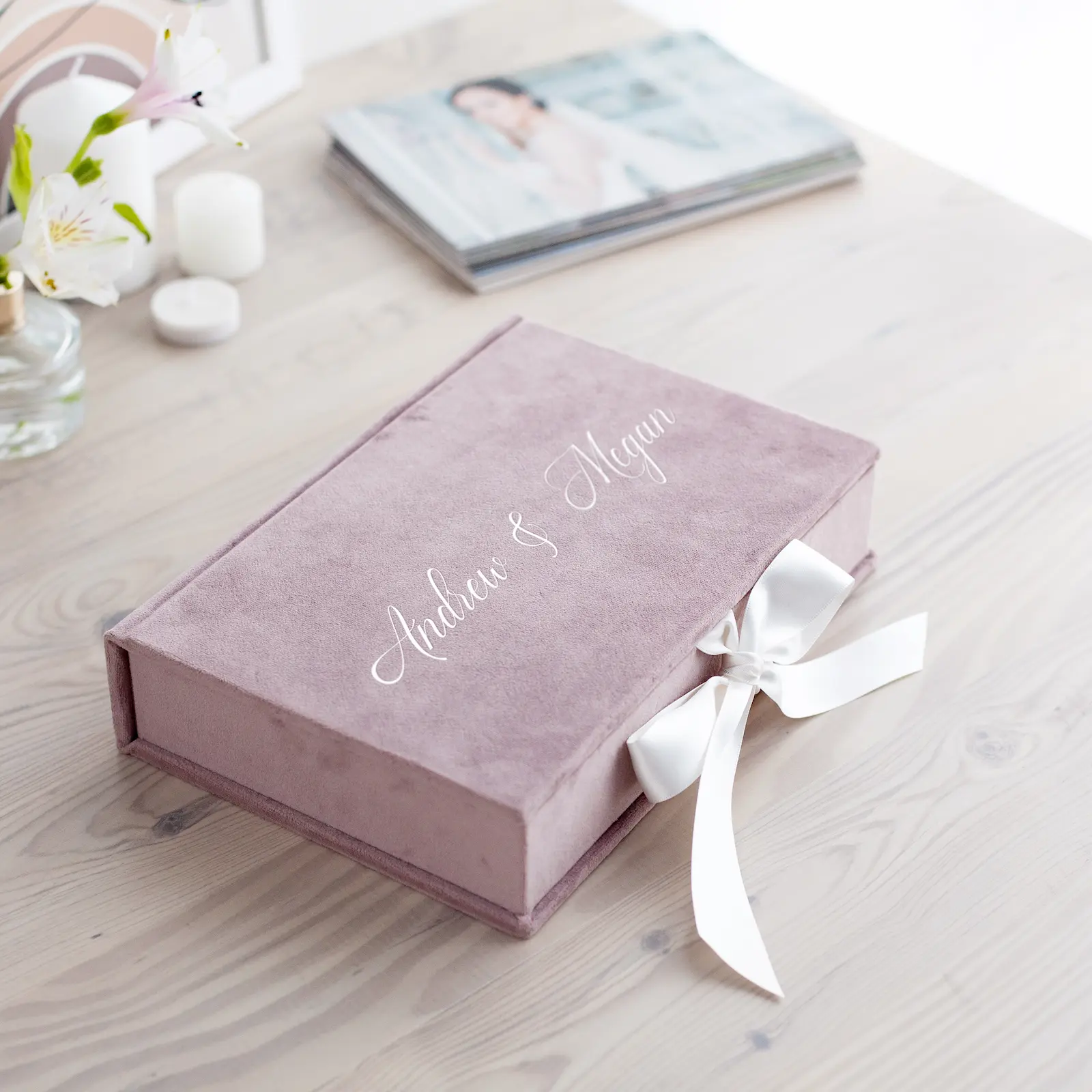 Velvet Folio Box with 20 Printed Photocards, Ribbon Closure - Image 3