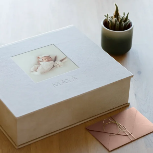 Eco Leather Baby Keepsake Box, Photo Window