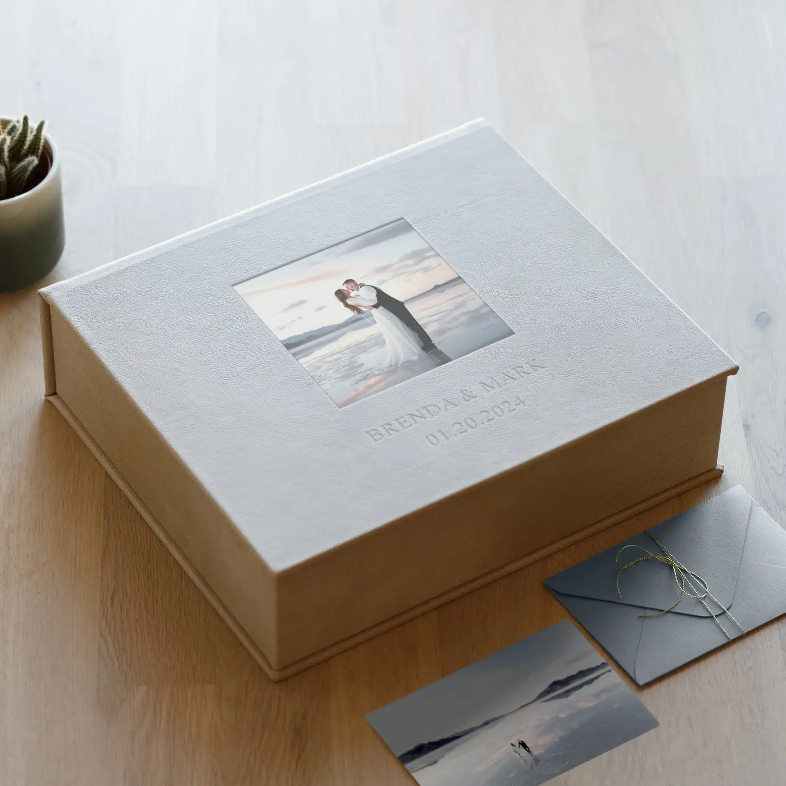 Eco Leather Wedding Keepsake Box, Photo Window - Image 7