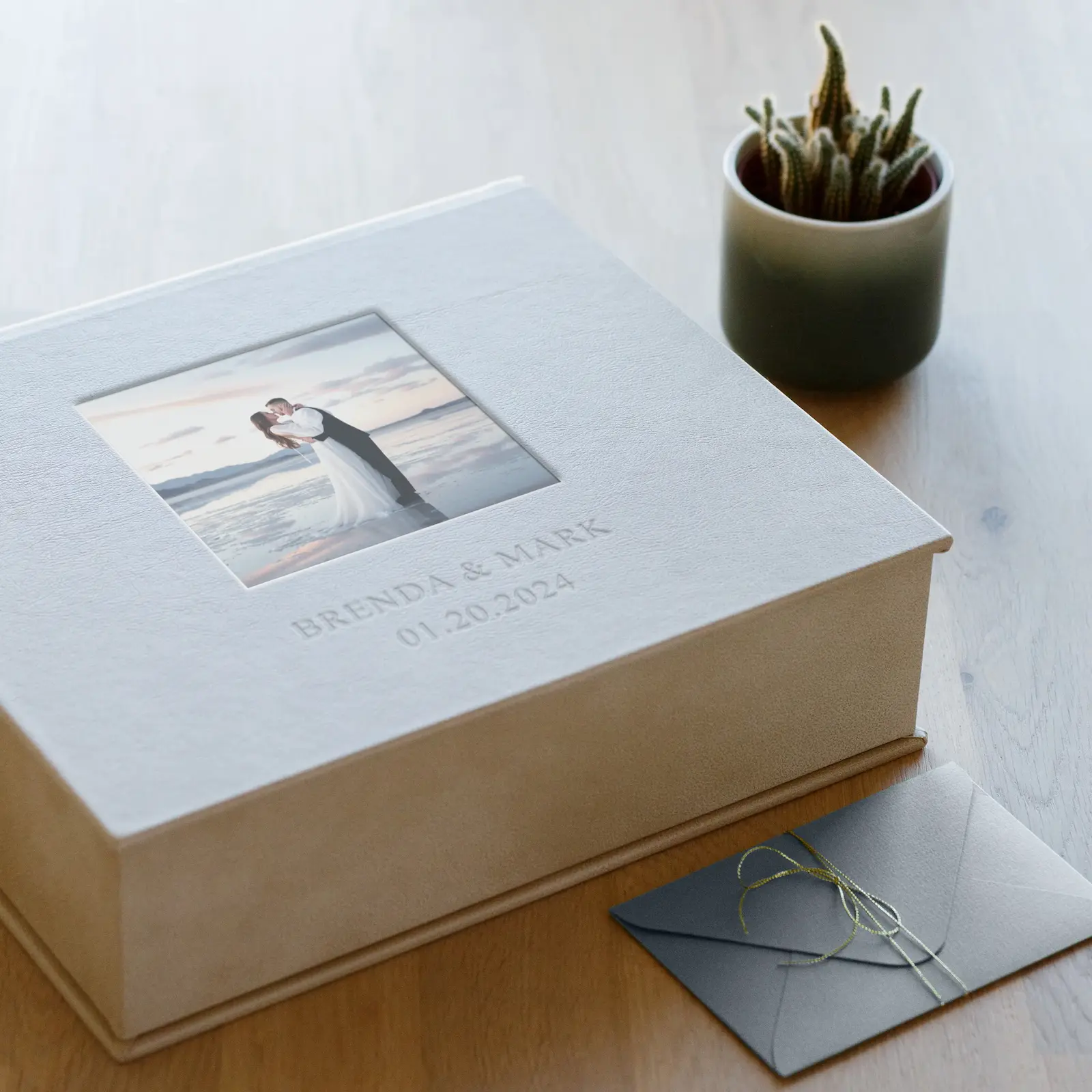 Eco Leather Wedding Keepsake Box, Photo Window