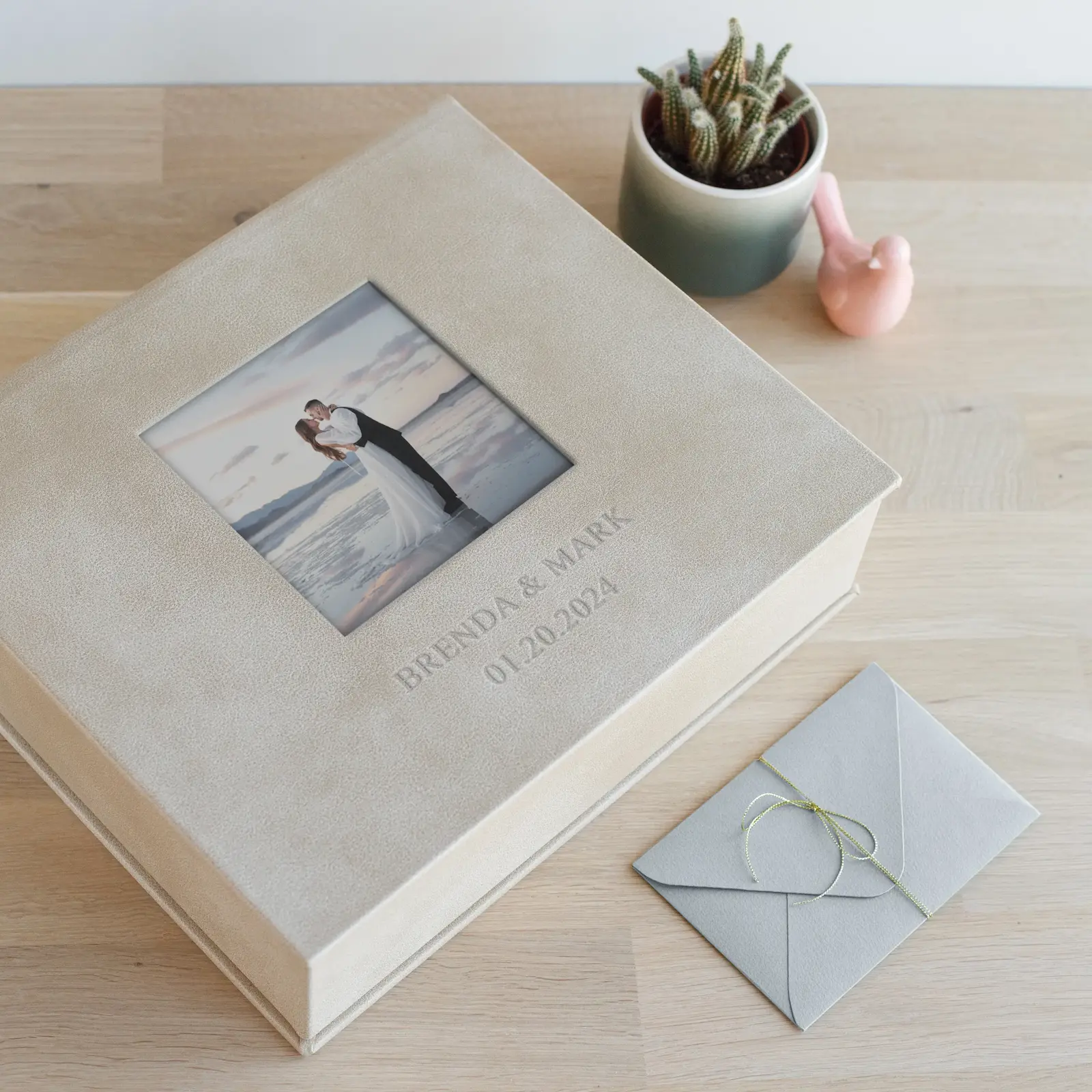 Eco Leather Wedding Keepsake Box, Photo Window - Image 5