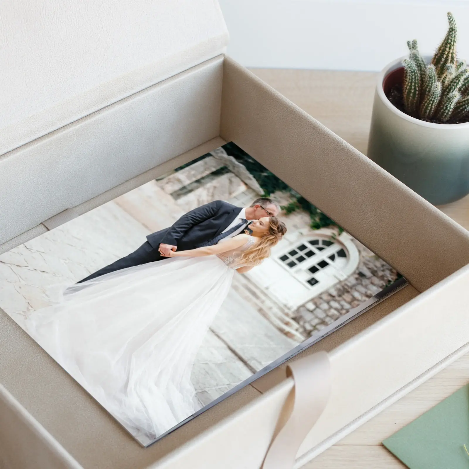 Eco Leather Wedding Keepsake Box, Photo Window - Image 3