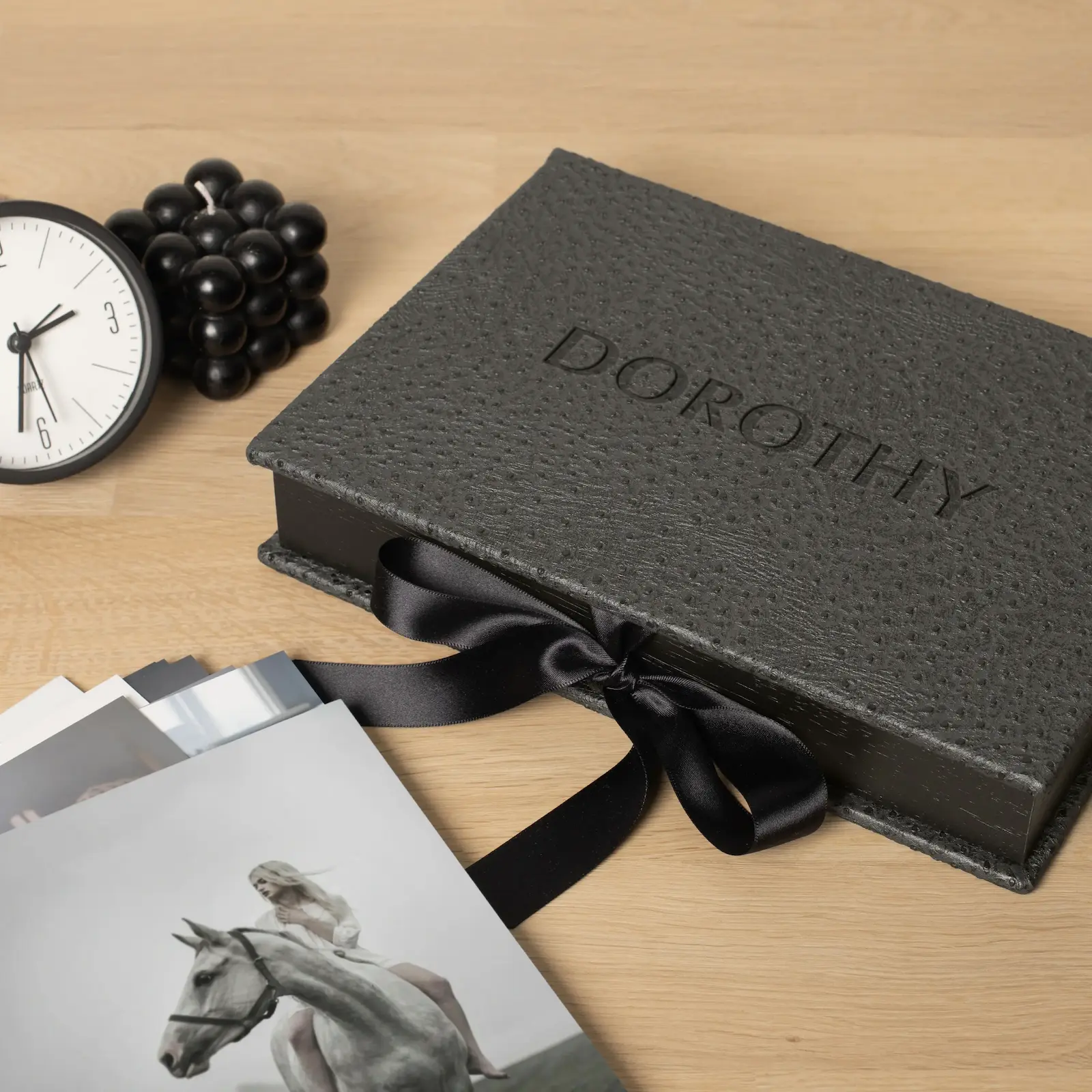 Vinyl Folio Box with 20 Printed Photocards, Ribbon Closure