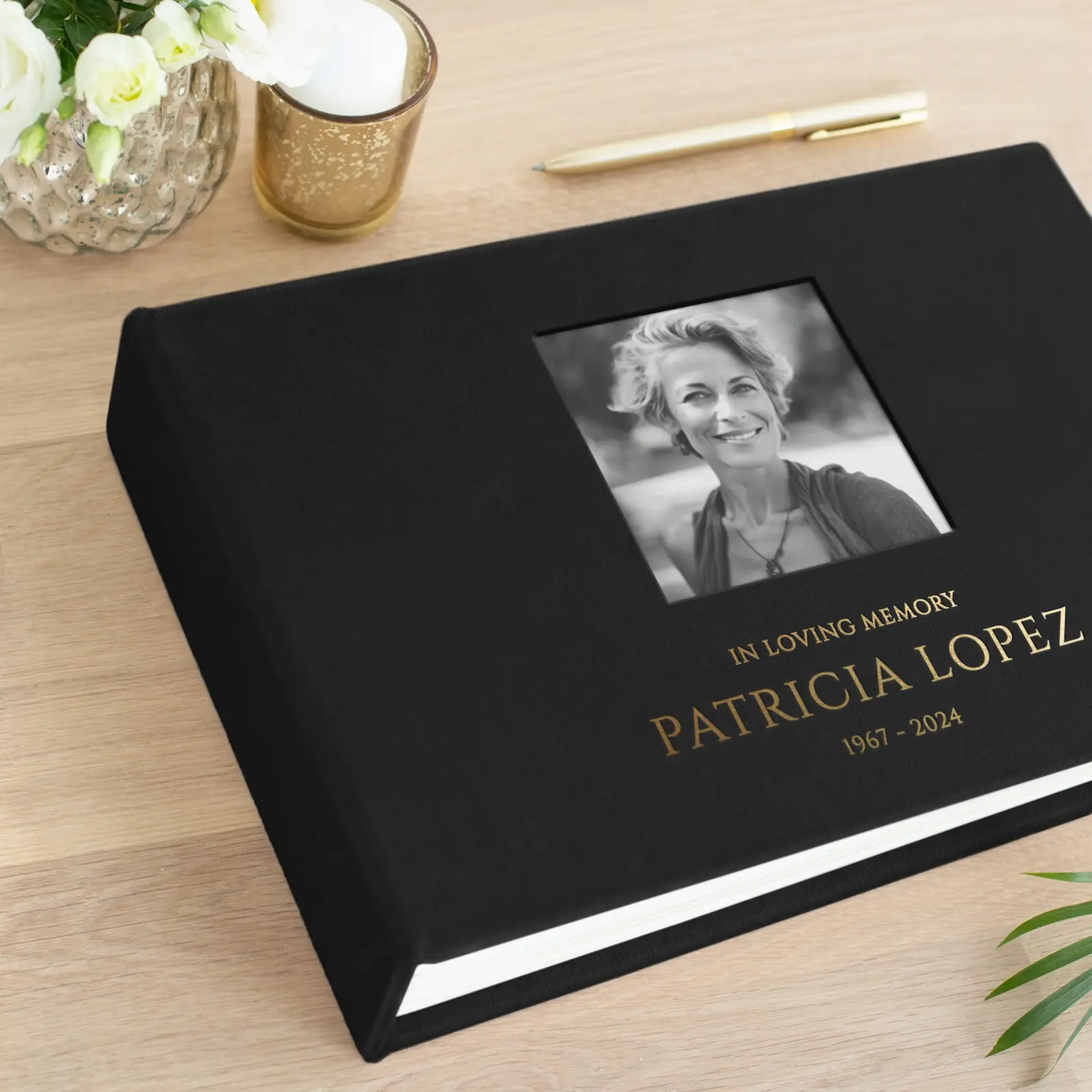 Velvet Memorial Condolence Book with Photo Window - Image 4