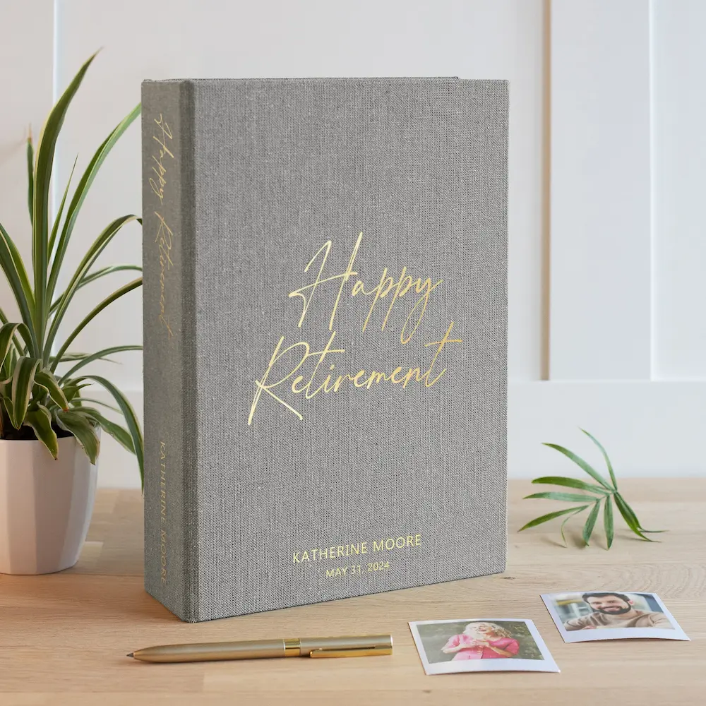 Linen Retirement Guest Book Vertical M55 - Image 4