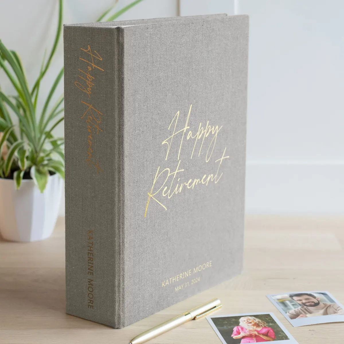 Linen Retirement Guest Book Vertical M55 - Image 5