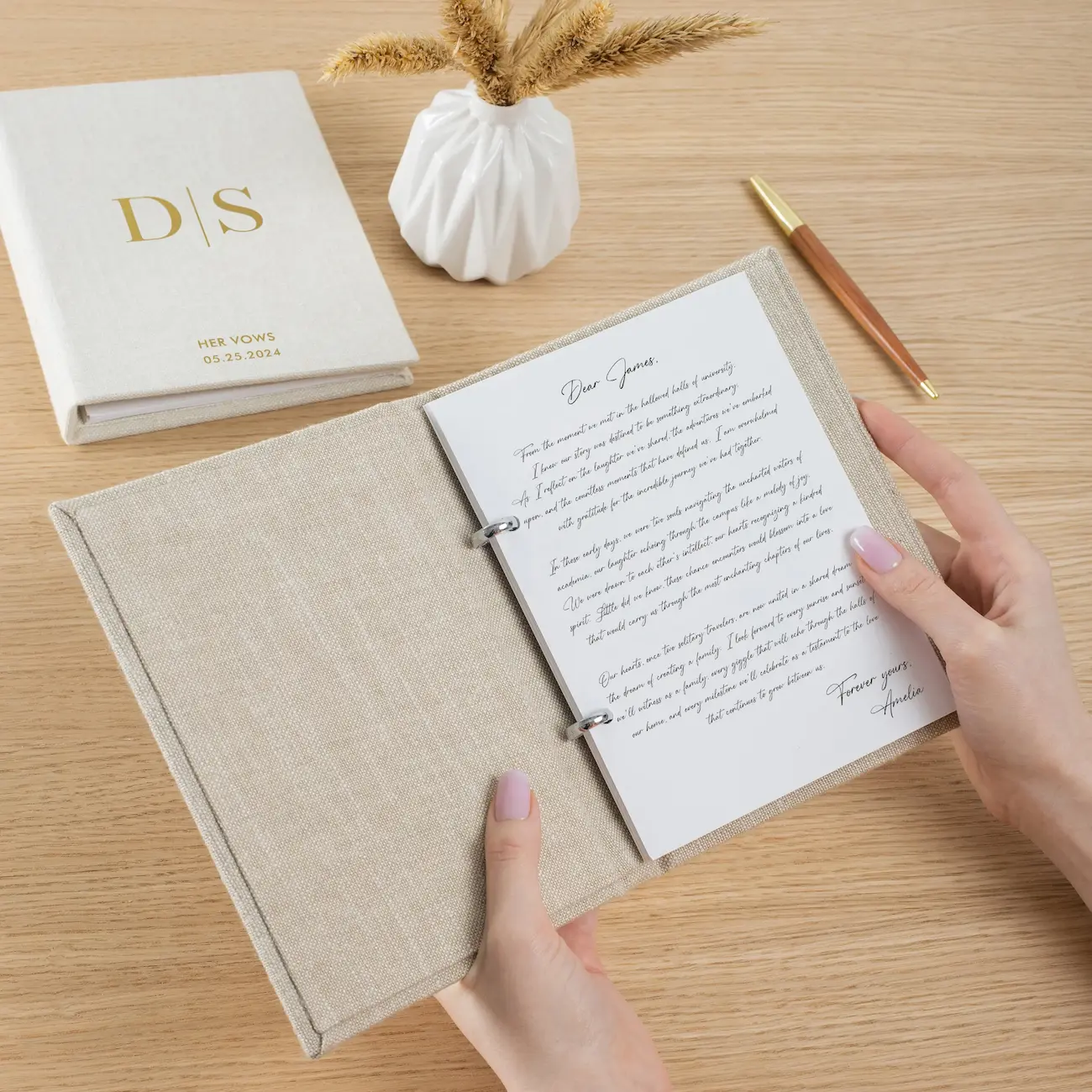 Set of 2 Linen Vow Books - Image 3