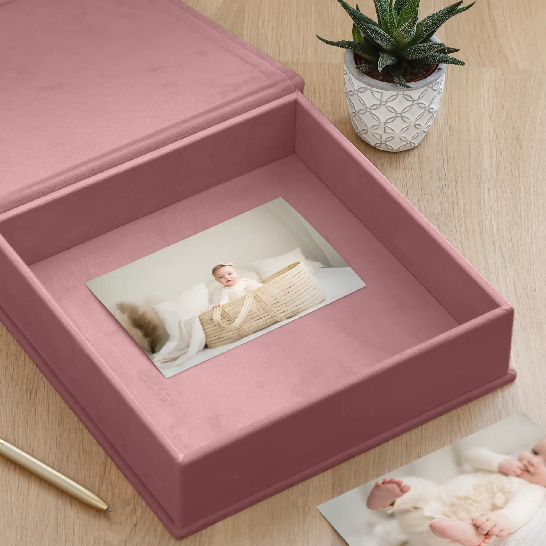 Velvet Baby Keepsake Box, Photo Window, Magnet Closure - Image 3