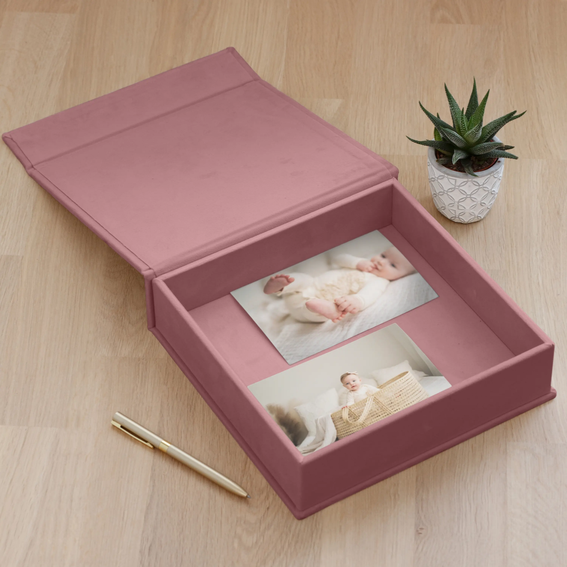Velvet Baby Keepsake Box, Photo Window, Magnet Closure - Image 2