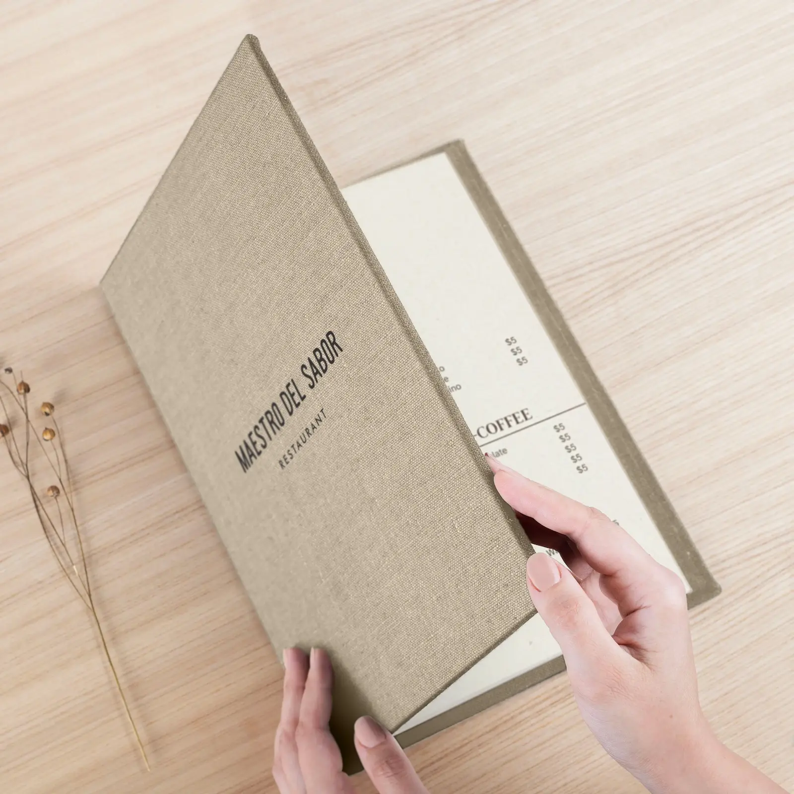 Linen Menu Book with Elastic Band