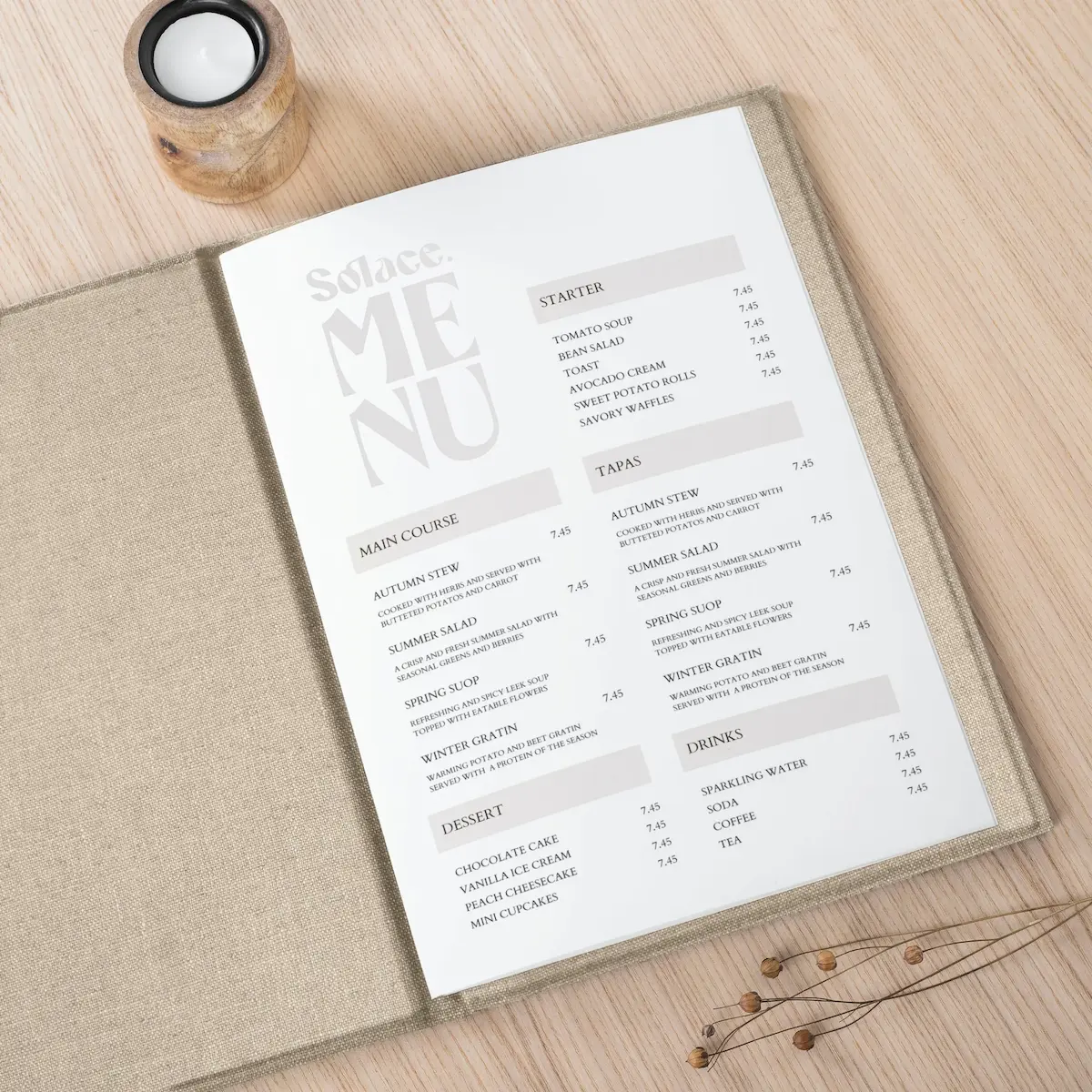 Linen Menu Book with Elastic Band - Image 2