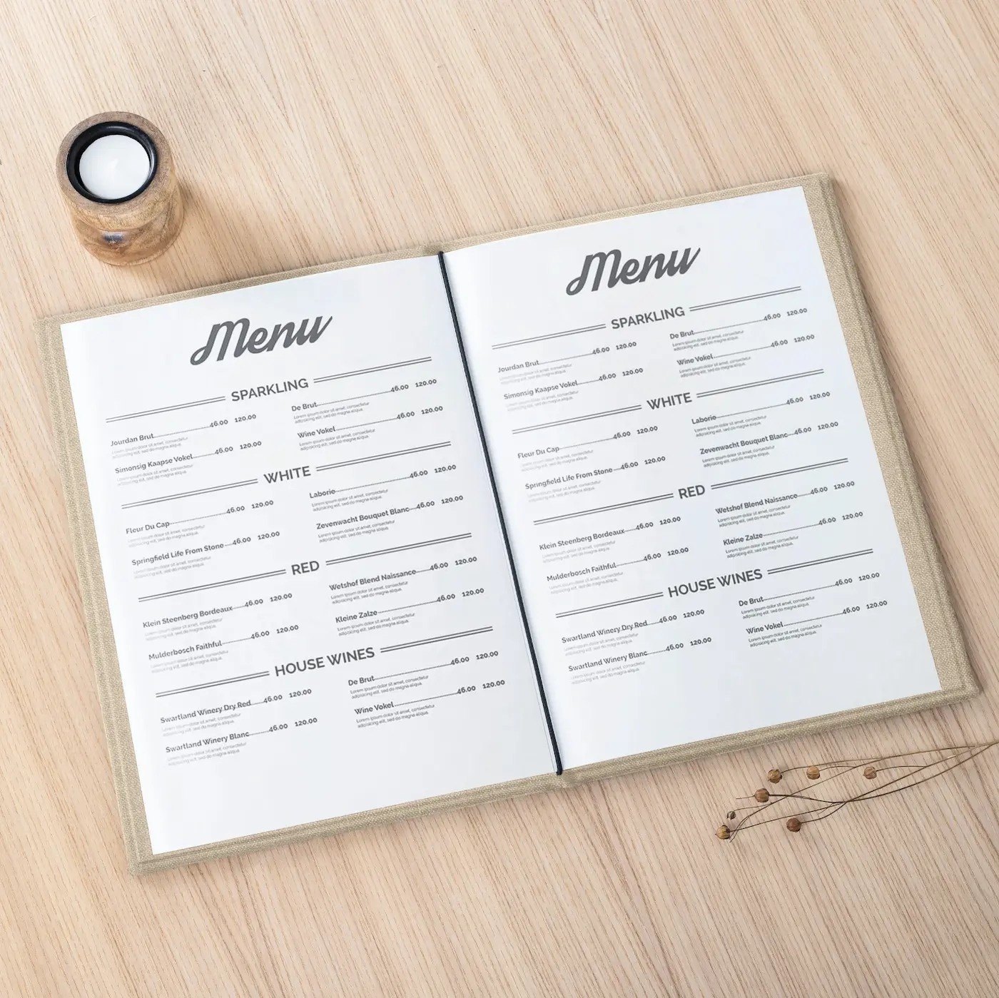 Linen Menu Book with Elastic Band - Image 3