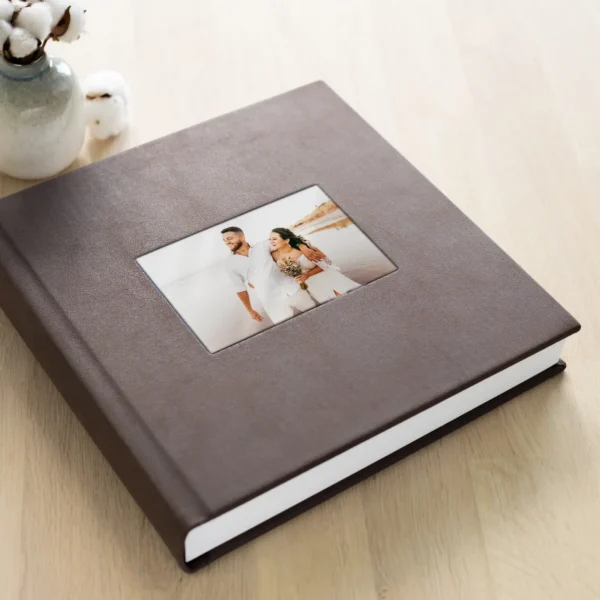 Eco Leather Lay Flat Photo Album, Glass Window
