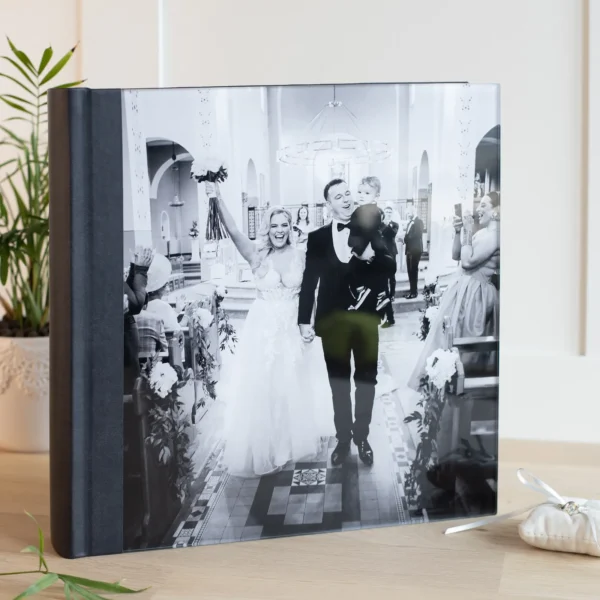 Leather Lay Flat Photo Album, Glass Cover