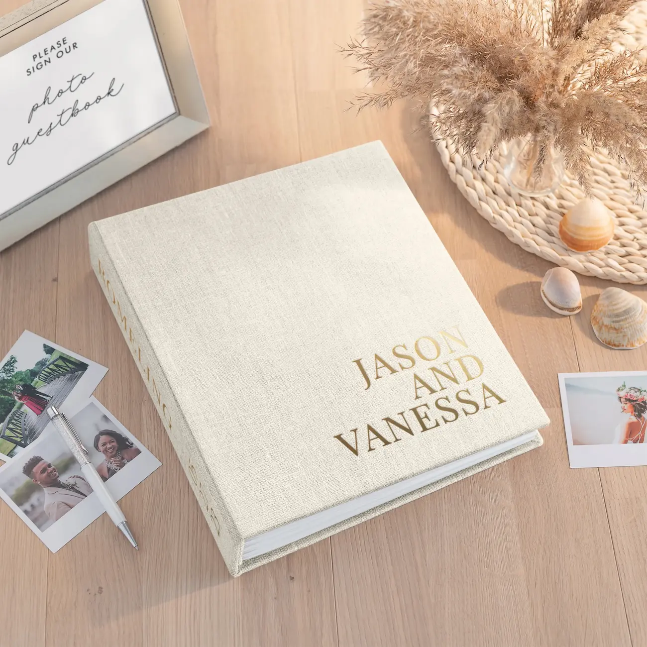 Linen Wedding Guest Book Vertical W165 - Image 4