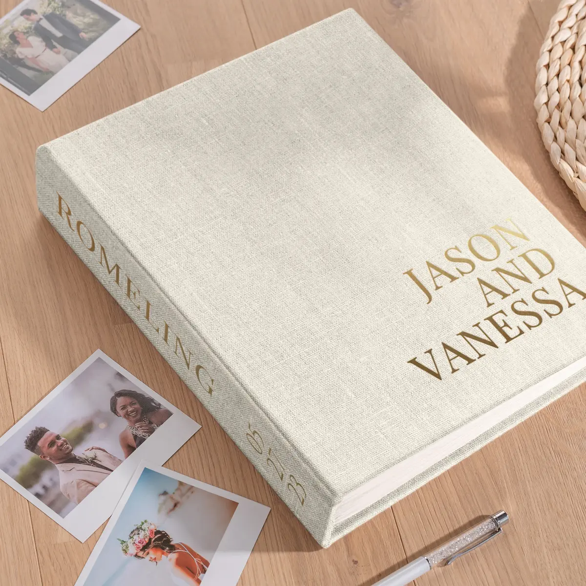 Linen Wedding Guest Book Vertical W165