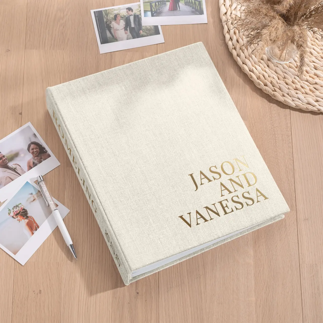 Linen Wedding Guest Book Vertical W165 - Image 5