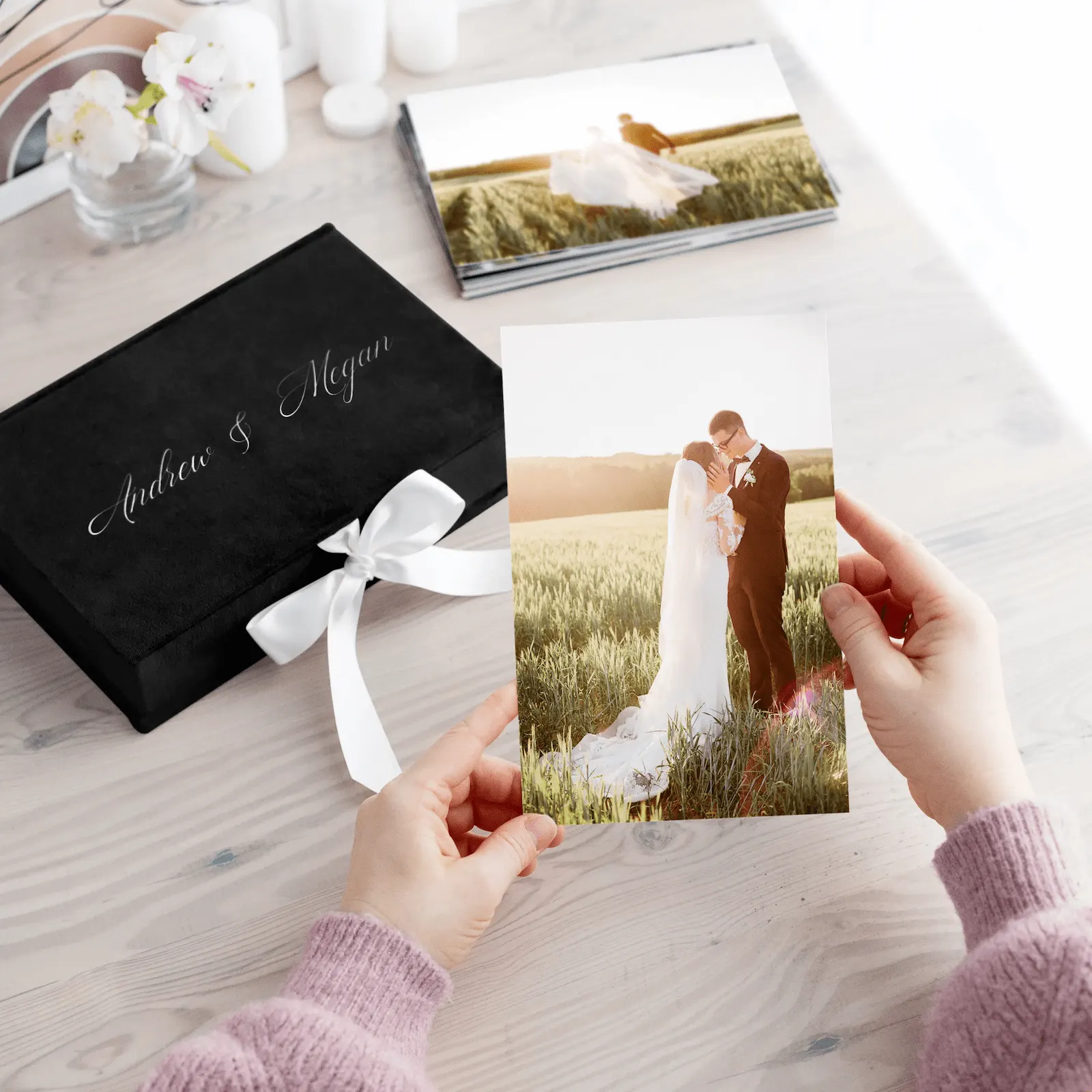 Velvet Folio Box with 20 Printed Photocards, Ribbon Closure - Image 6