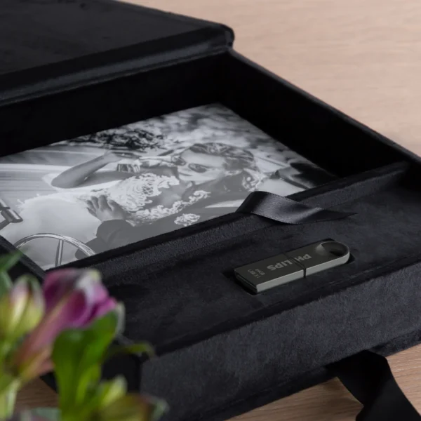Velvet Folio Box with 20 Printed Photocards, Ribbon Closure