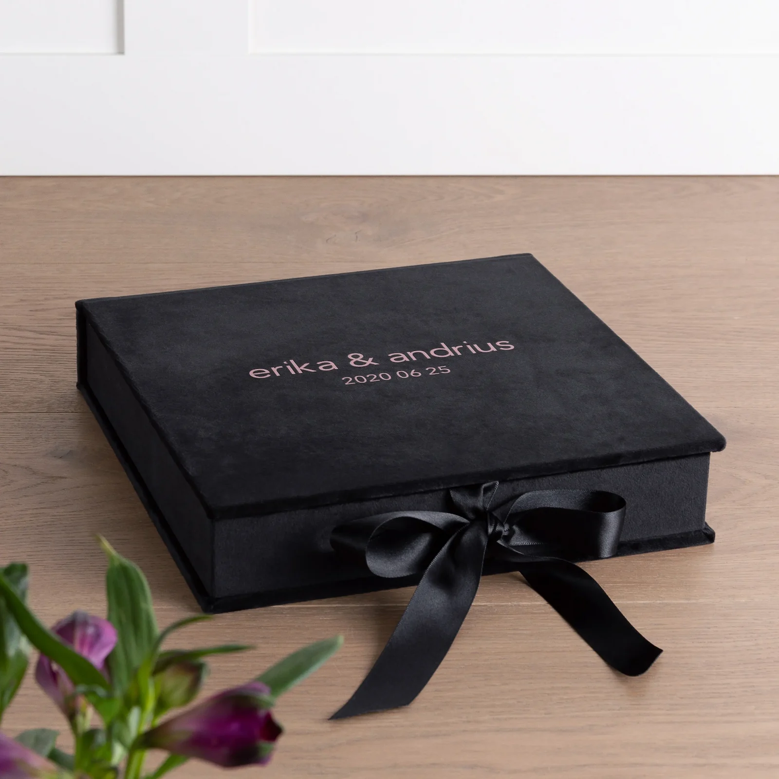 Velvet Folio Box with 20 Printed Photocards, Ribbon Closure - Image 4