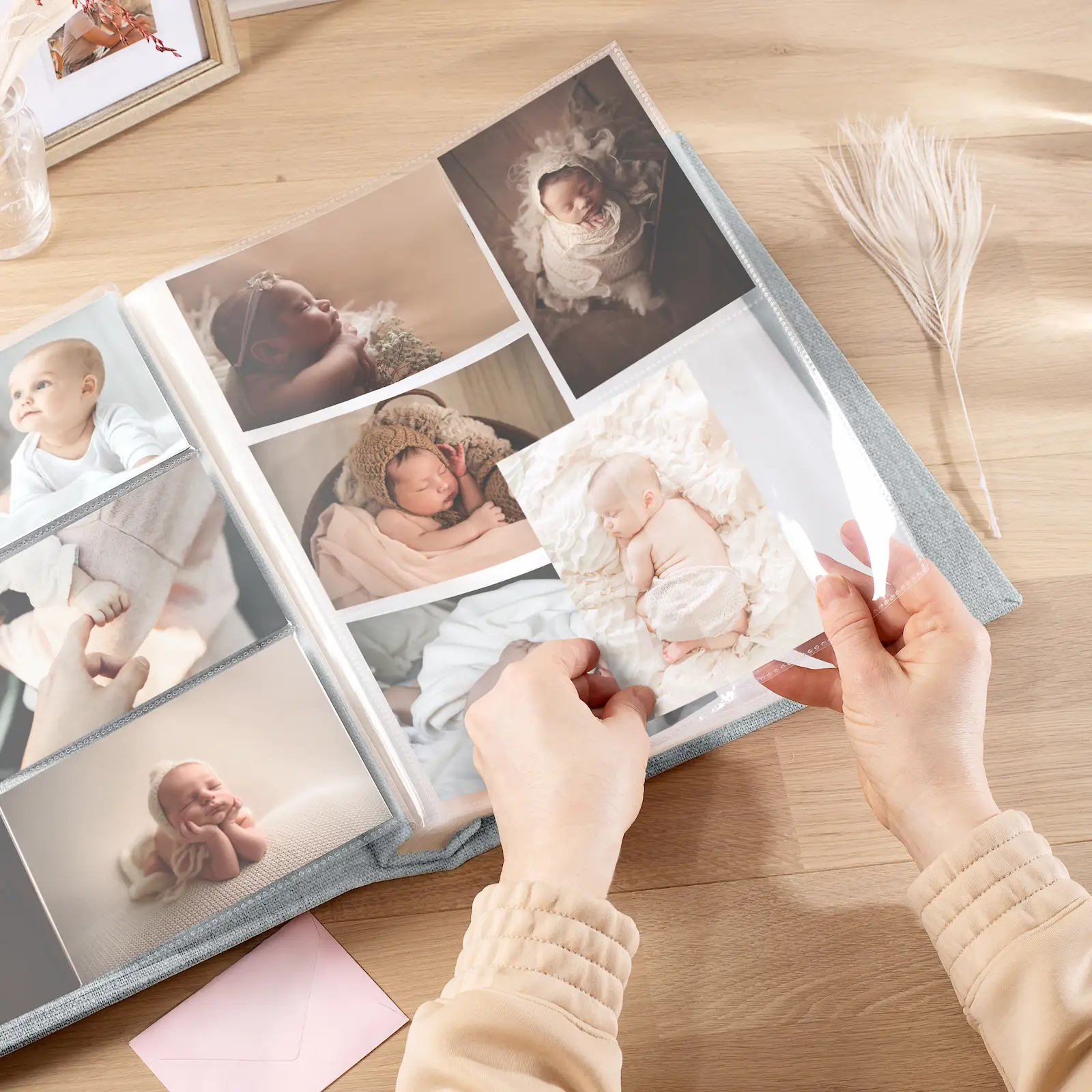 Linen Baby Slip In Photo Album for 100-1000 4x6 Photos, Design B74 - Image 4