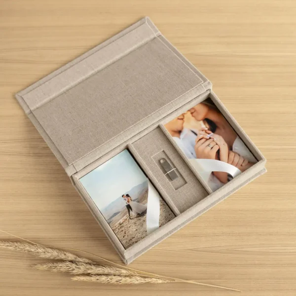 Linen Photo Box with USB Slot, Magnet closure