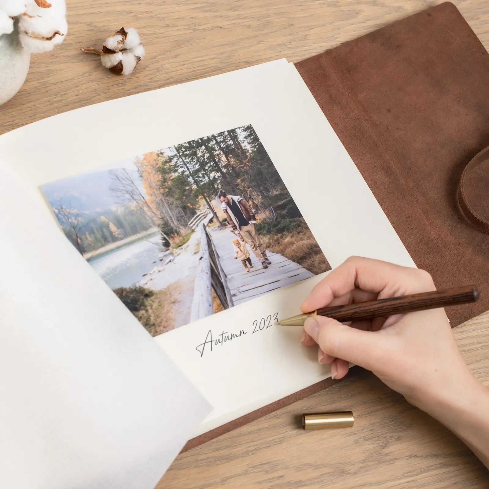 Leather Traditional Photo Album, Rustic Crazy Horse Leather, Wrap tie closure - Image 4