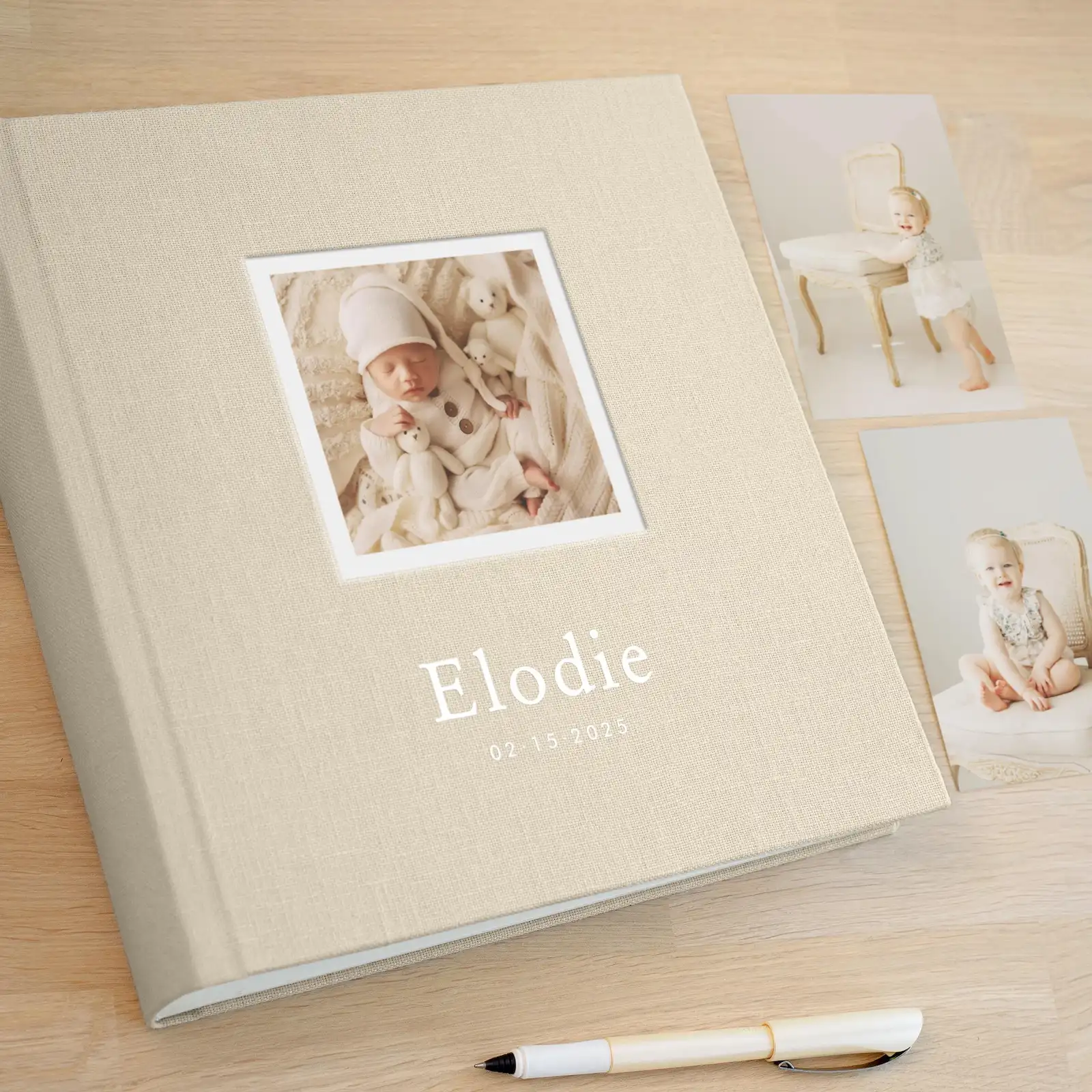 Linen Traditional Baby Photo Album, Photo Window, Design B248 - Image 2