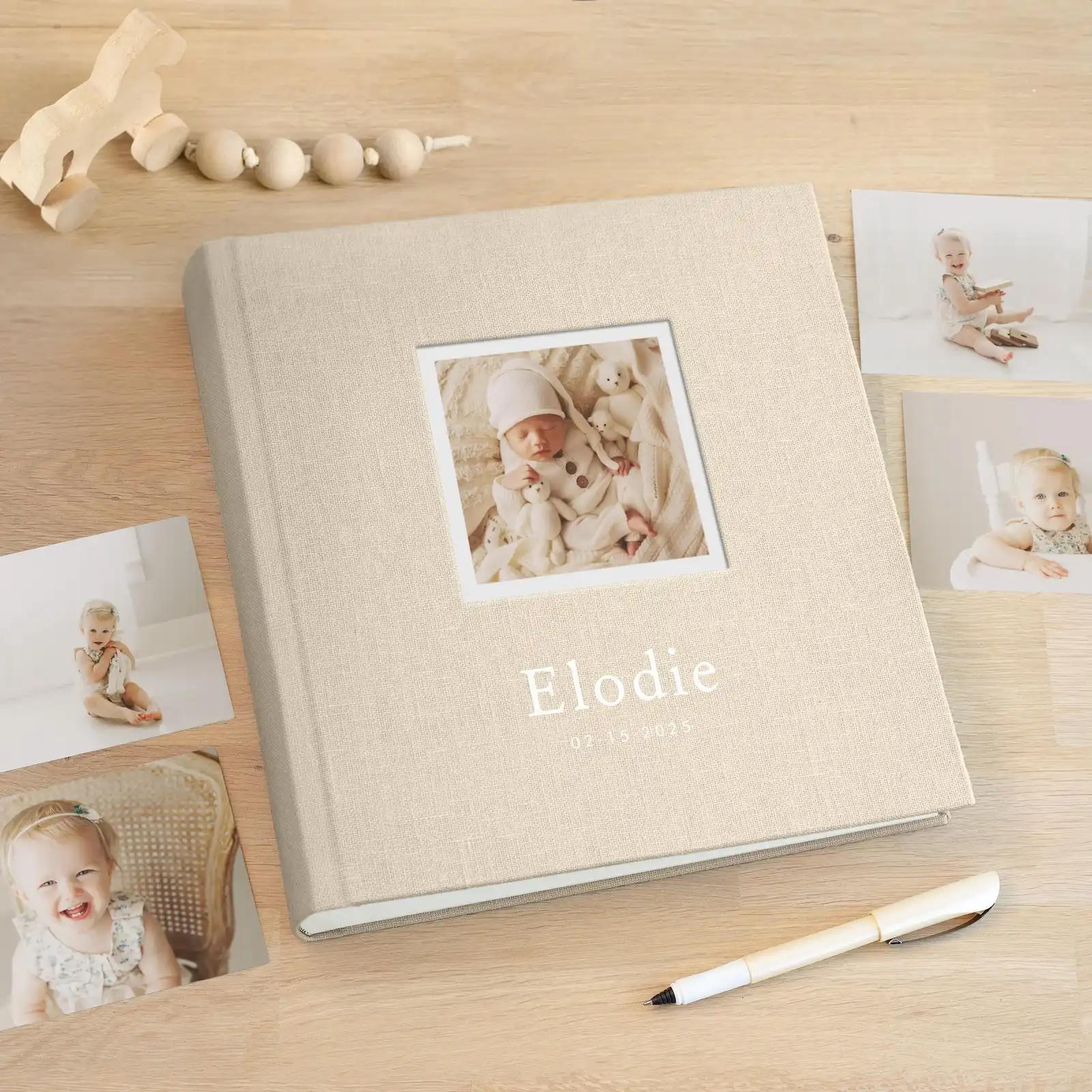 Linen Traditional Baby Photo Album, Photo Window, Design B248 - Image 3