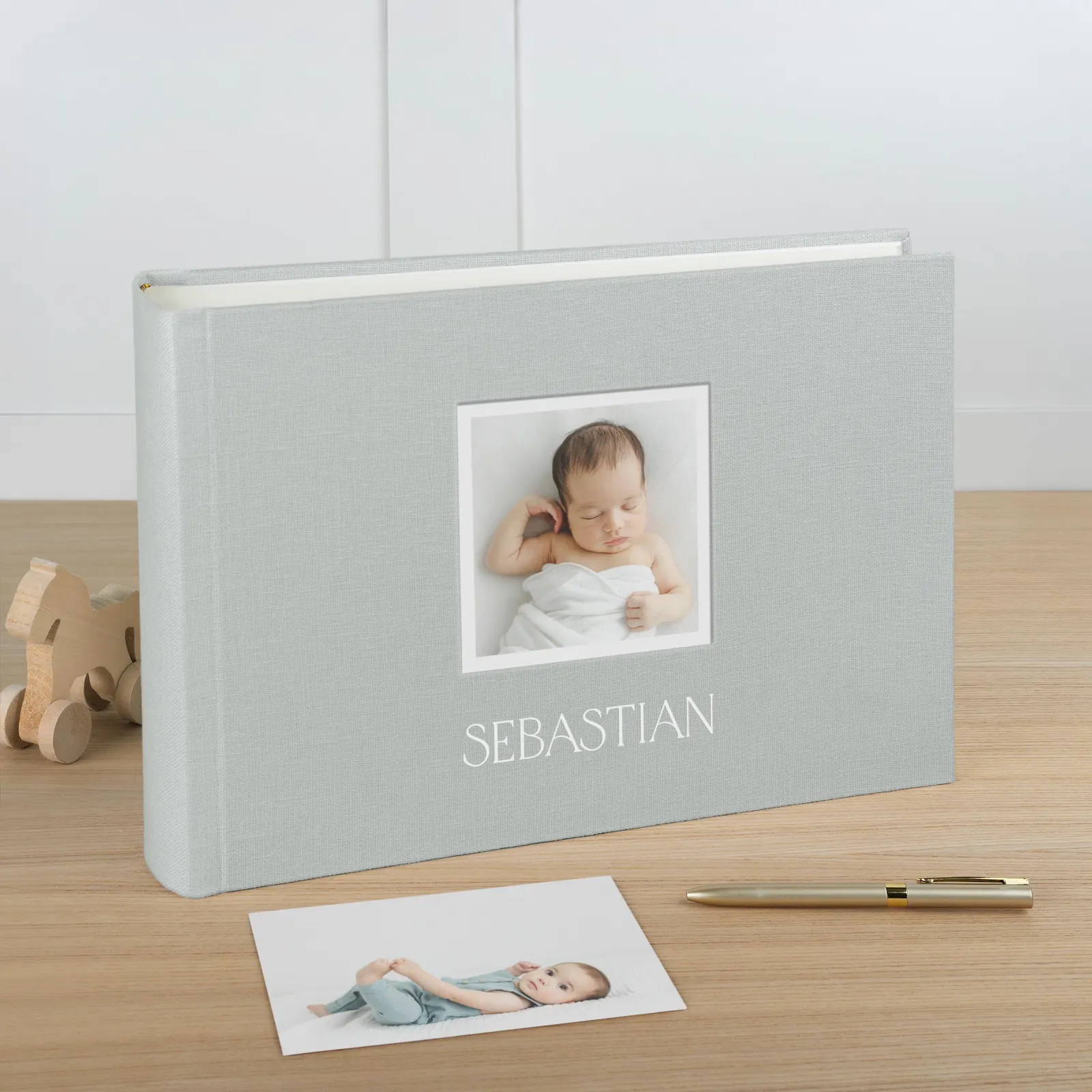 Linen Traditional Baby Photo Album, Photo Window - Image 3