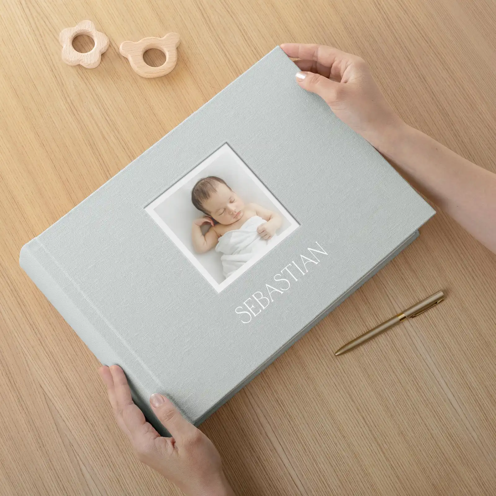 Linen Traditional Baby Photo Album, Photo Window - Image 2